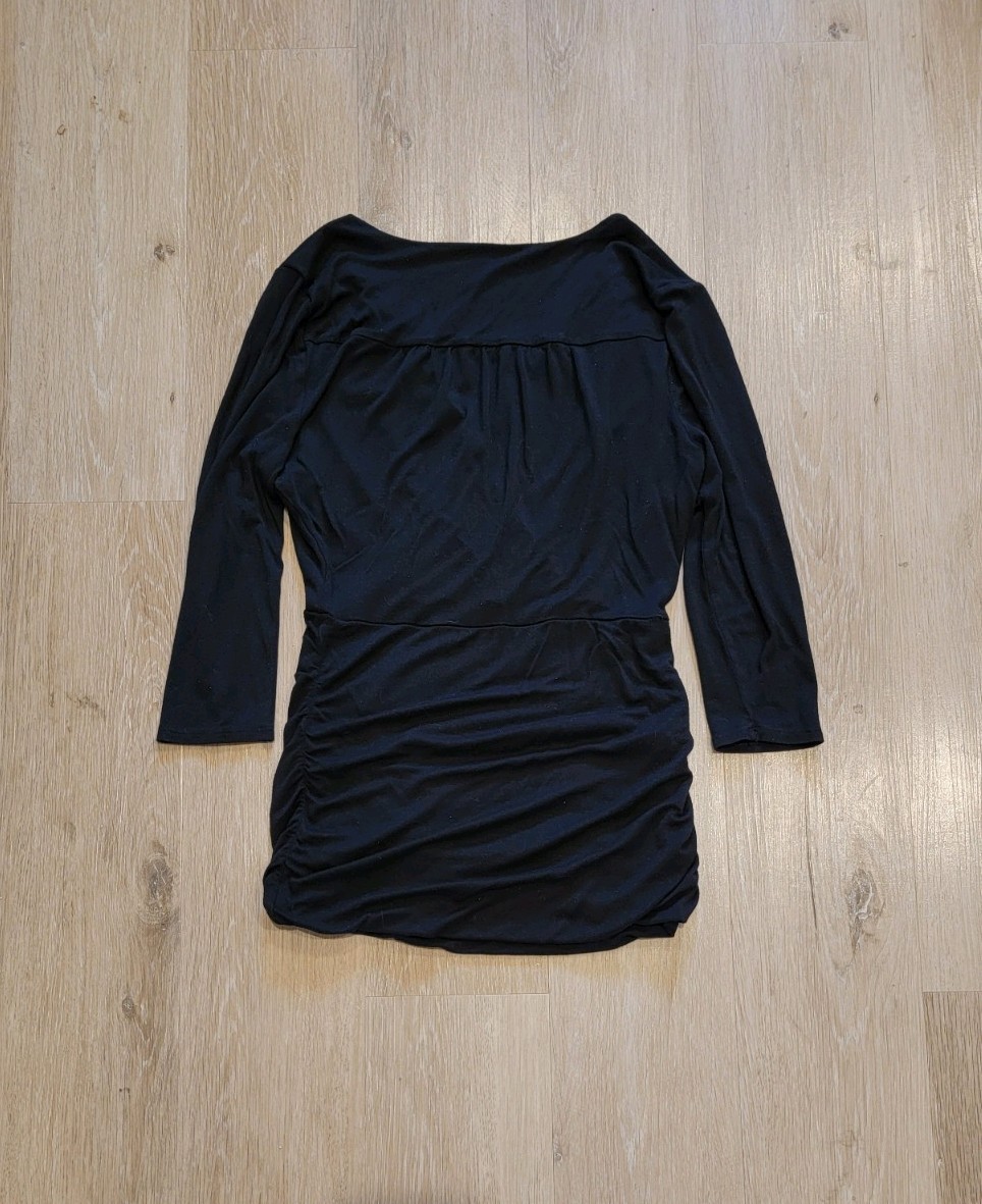 Jennifer Lopez Black 3/4-sleeve Surplice Top with Side Ruching, Sz S