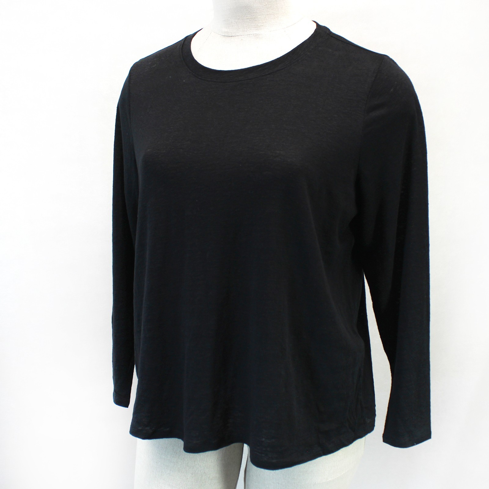 Eileen Fisher Plus Black 100% Bio-Linen Crew Neck Minimalist Pullover Top 2X