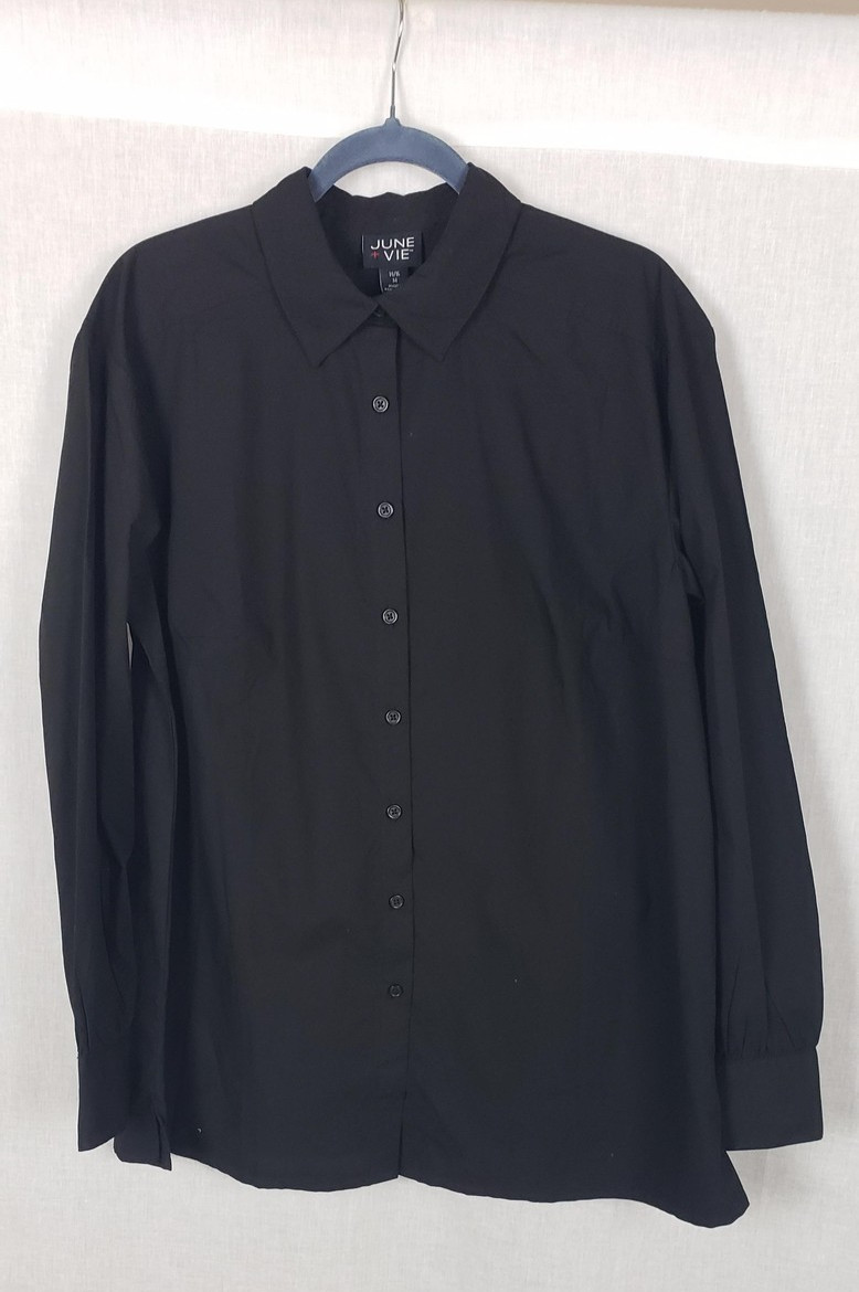 June + Vie Shirt Womens 14/16 Black Button Front Shirt Classic K Pop Cool Fall