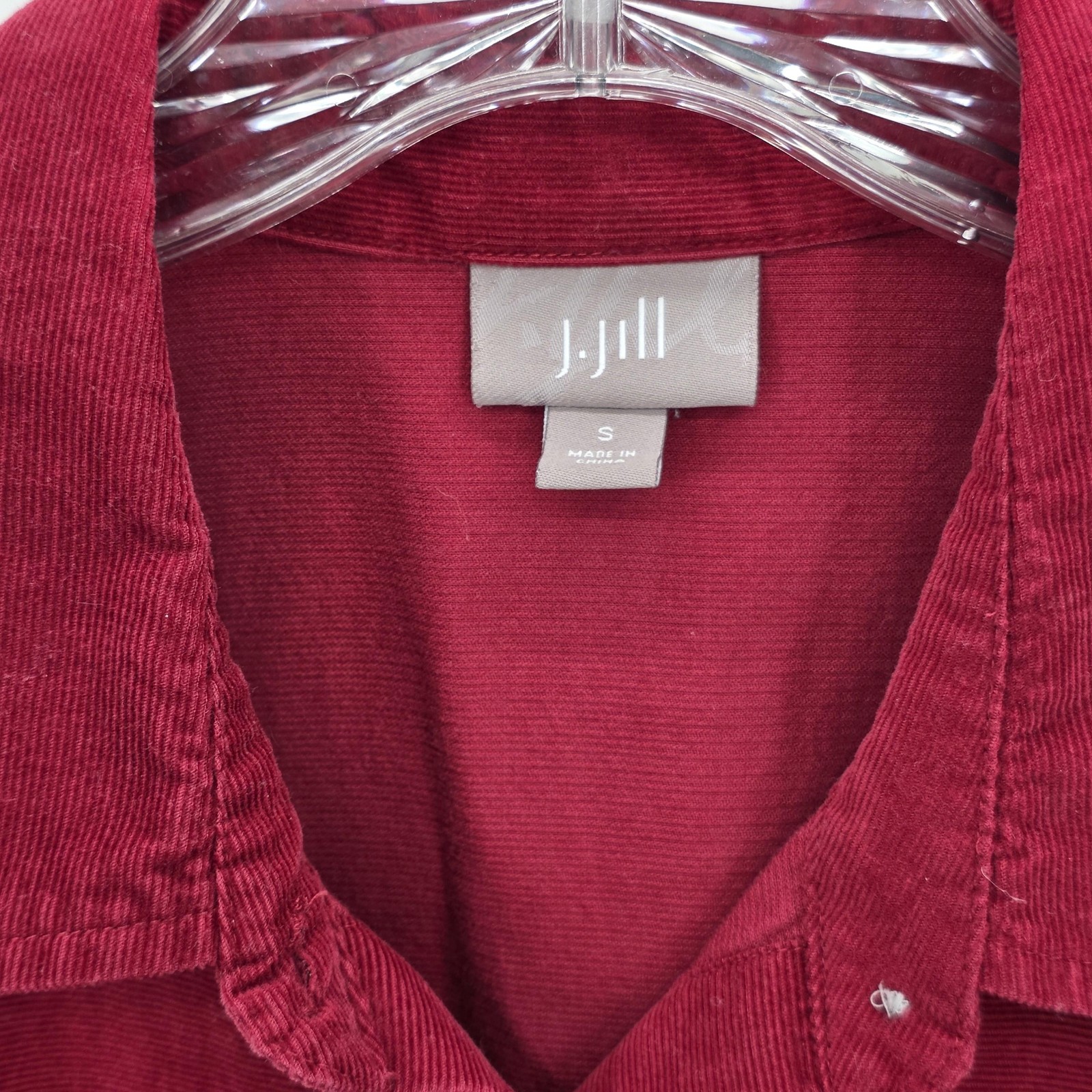 J Jill Shirt Women S Red Micro Corduroy Cotton Button Tunic Fall Casual Office