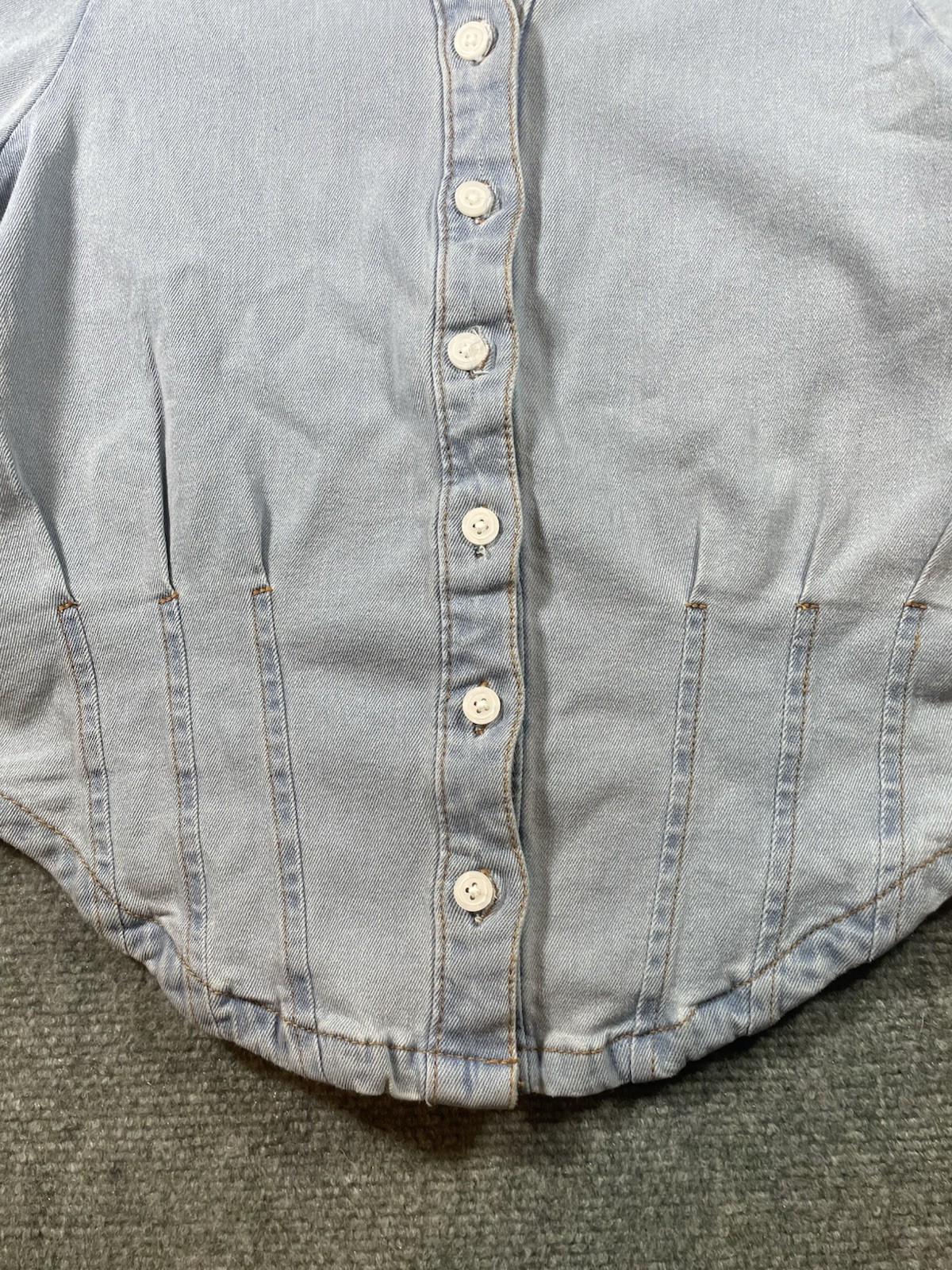 light-wash denim top with Puff Sleeves by Bagatelle Collection S