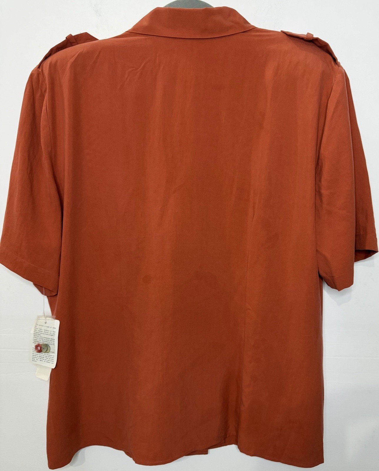 NWT TESS 100% Hand Loomed Silk Blouse Shirt XLT Orange Safari Button Up Vintage