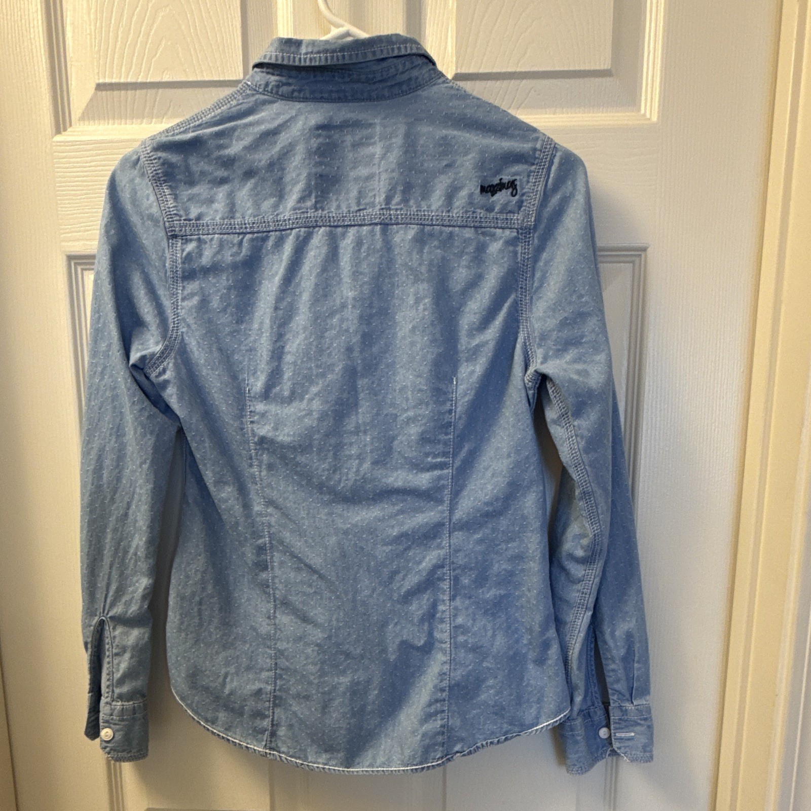 Maximus Roma Women’s Blue Denim Button-Up Collared Long Sleeve Shirt M Pockets