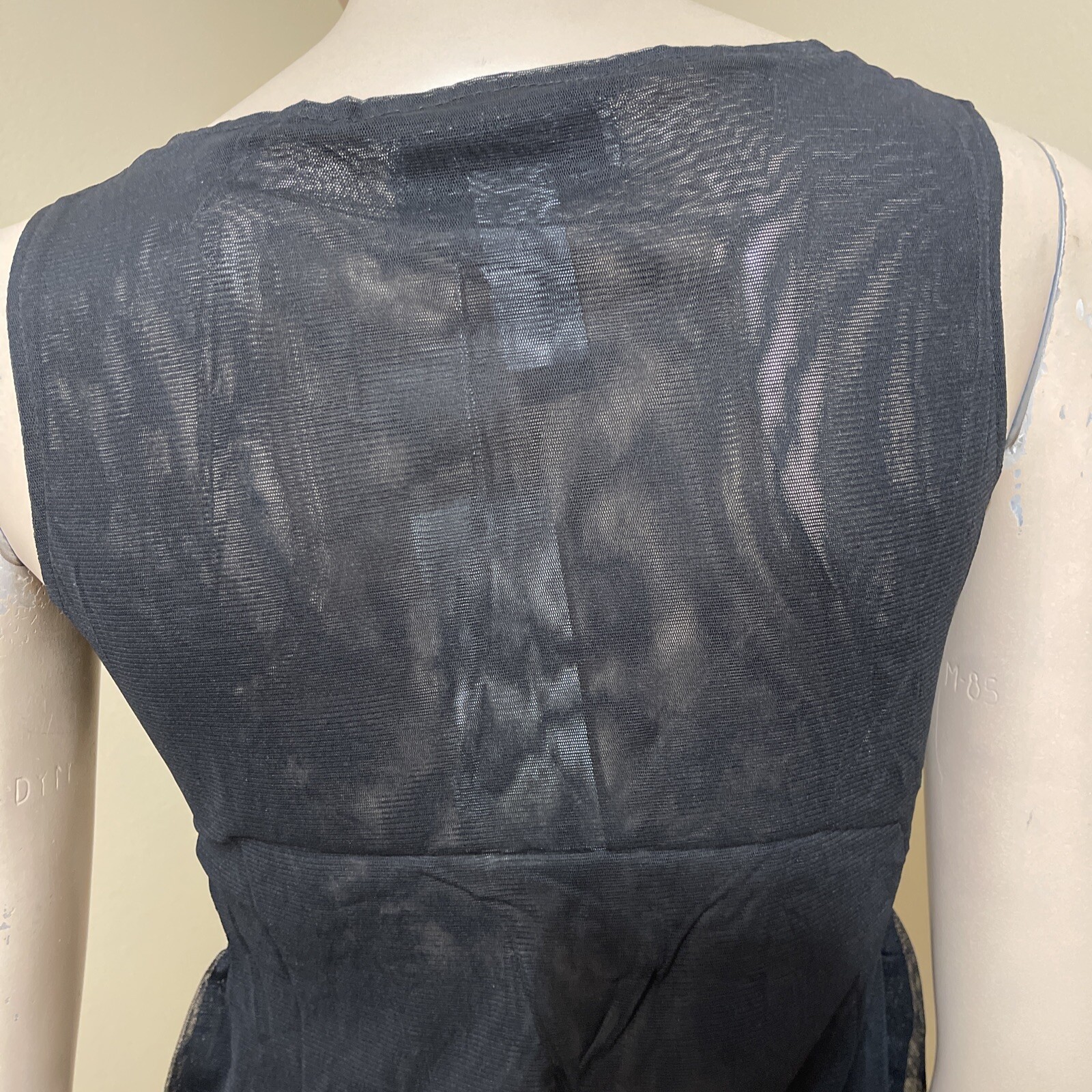 Women’s Black Polyester Cocktail Layered Lace Beaded Pleated Size L Blouse Top