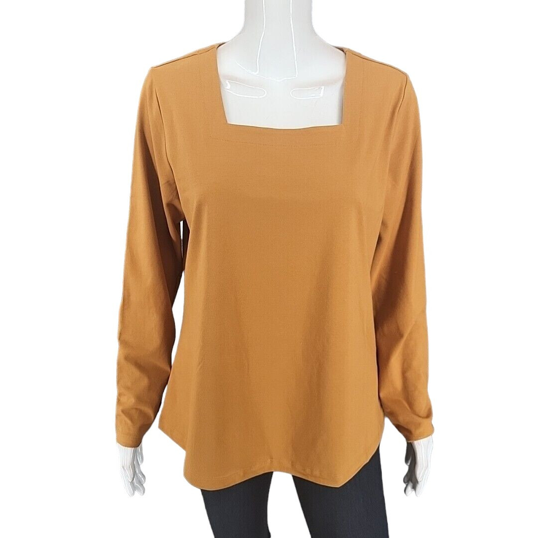 Denim Co Dressy Perfect Jersey Trendy Top Medium Sz Butterscotch Tee Shirt