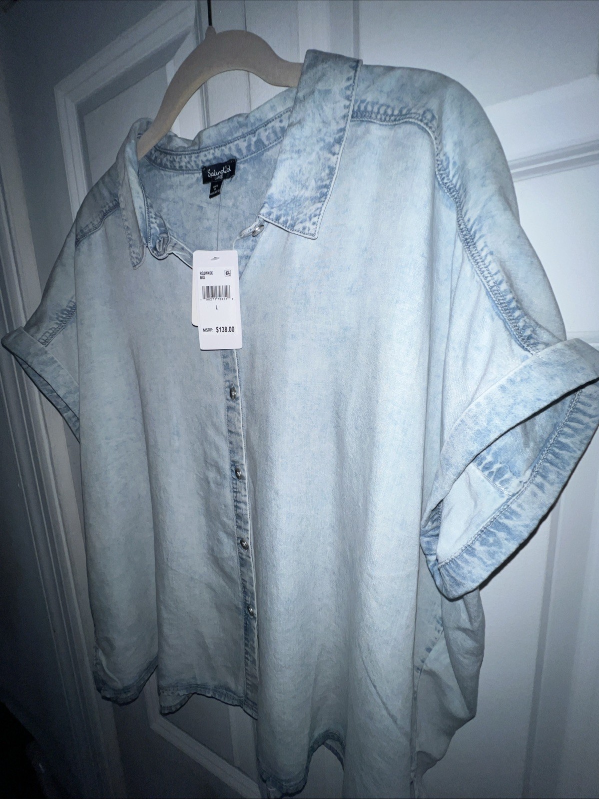 $138 NWT Splendid 100% Lyocell Button Down Blouse Light-Blue Womens LARGE