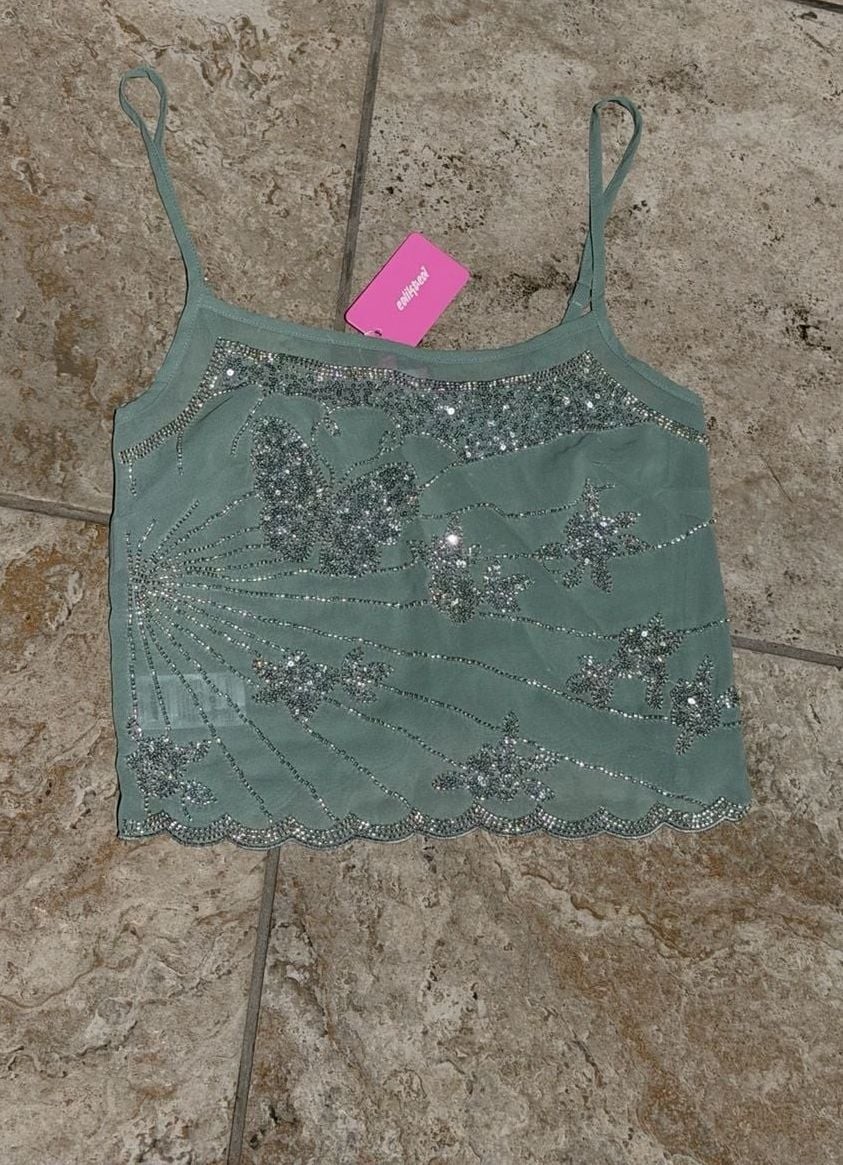 Edikted Azelia Beaded Sheer Mesh Cami Tank Top