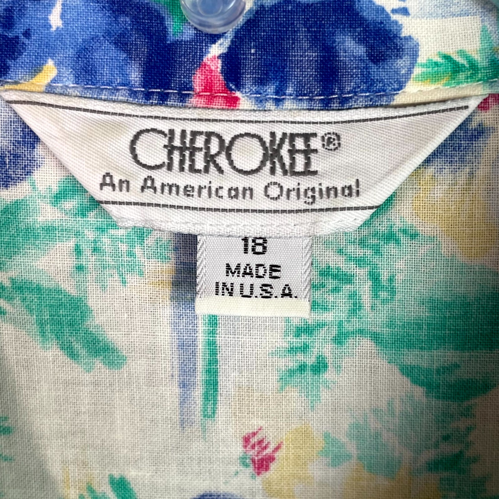 Vintage 90s Cherokee Hawaiian Shirt Womens 18 Floral Button Up Beach Made In USA
