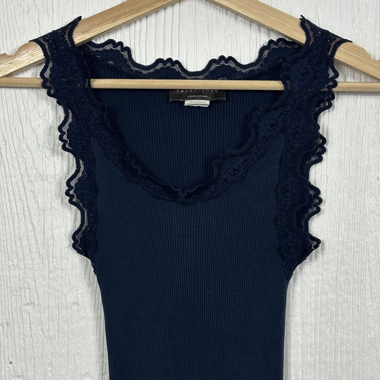 Rosemunde Silk Lace Romantic Feminine Ribbed Tank Top Navy Blue Size Medium