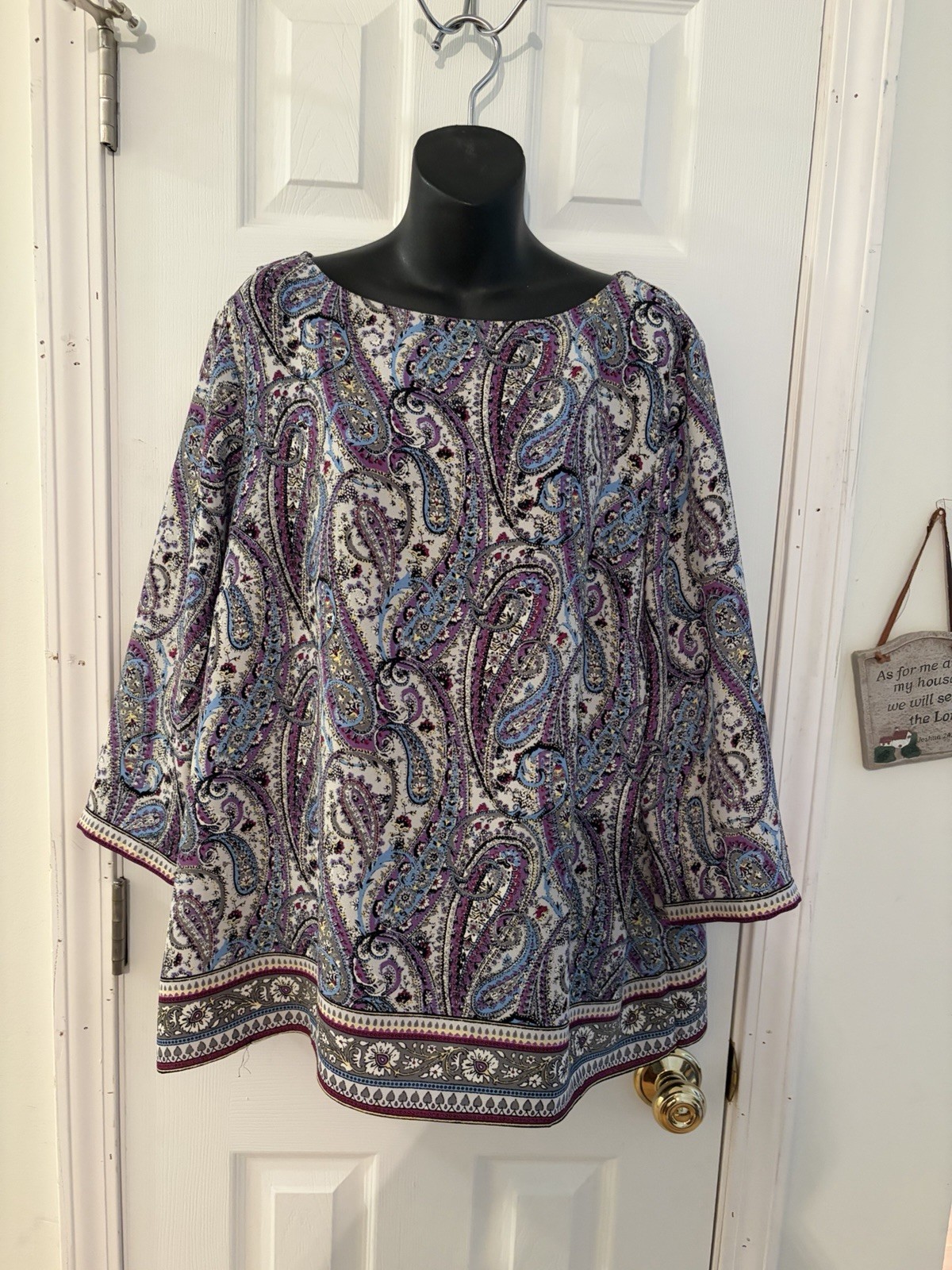 J Jill Gray Blue Purple Paisley Blouse Back Overlay Size XL