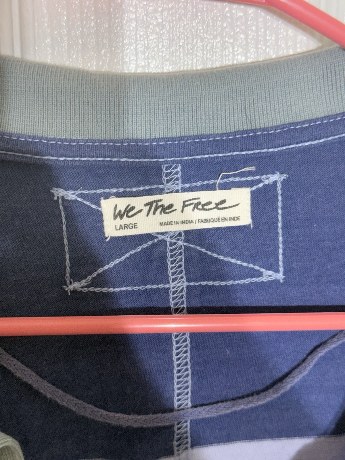 Free People Long Sleeve Rugby Striped Blue Large