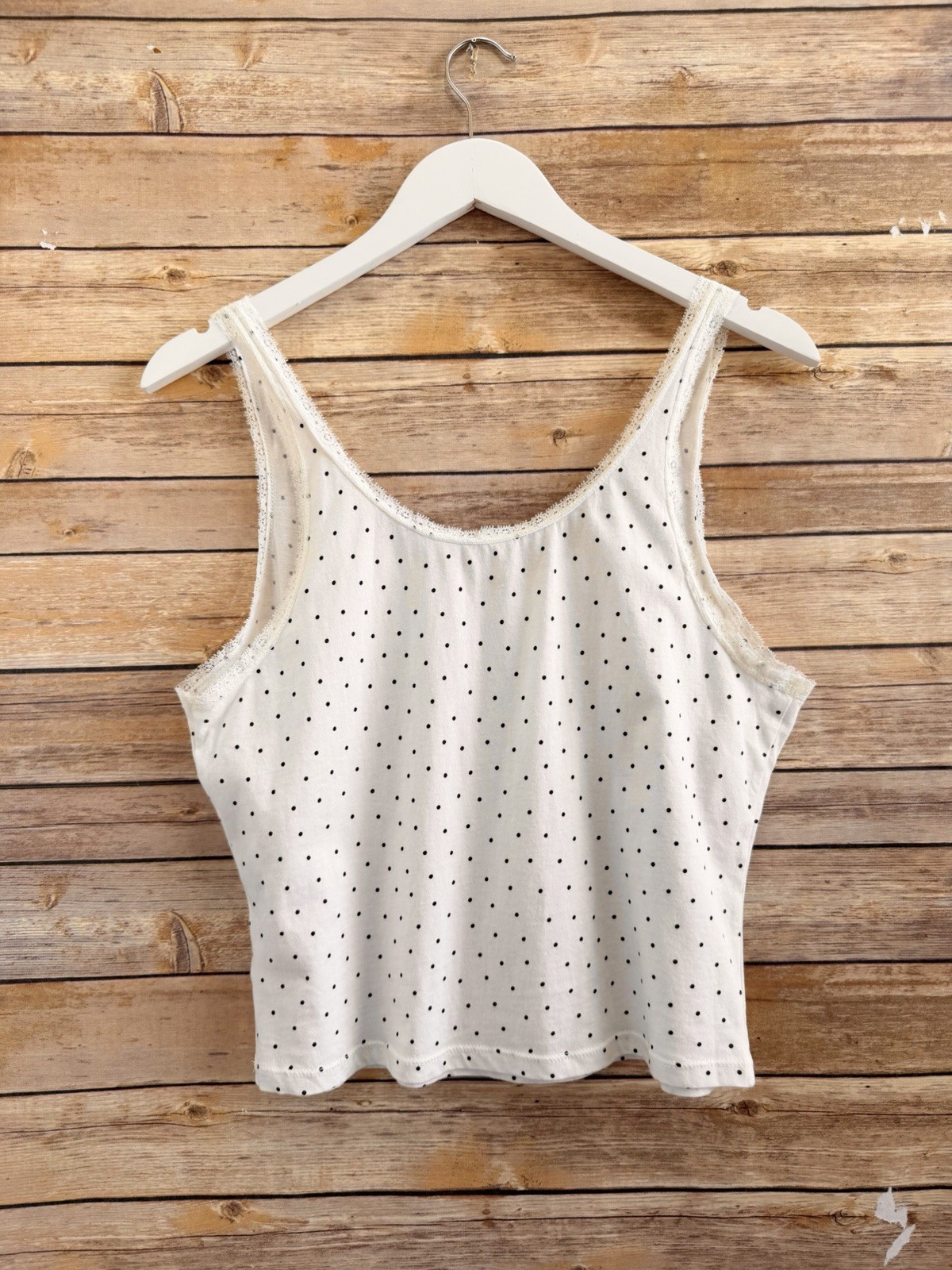 BP Tank Women’s Size Large Polka Dot Lace Trim Slightly Cropped NWT