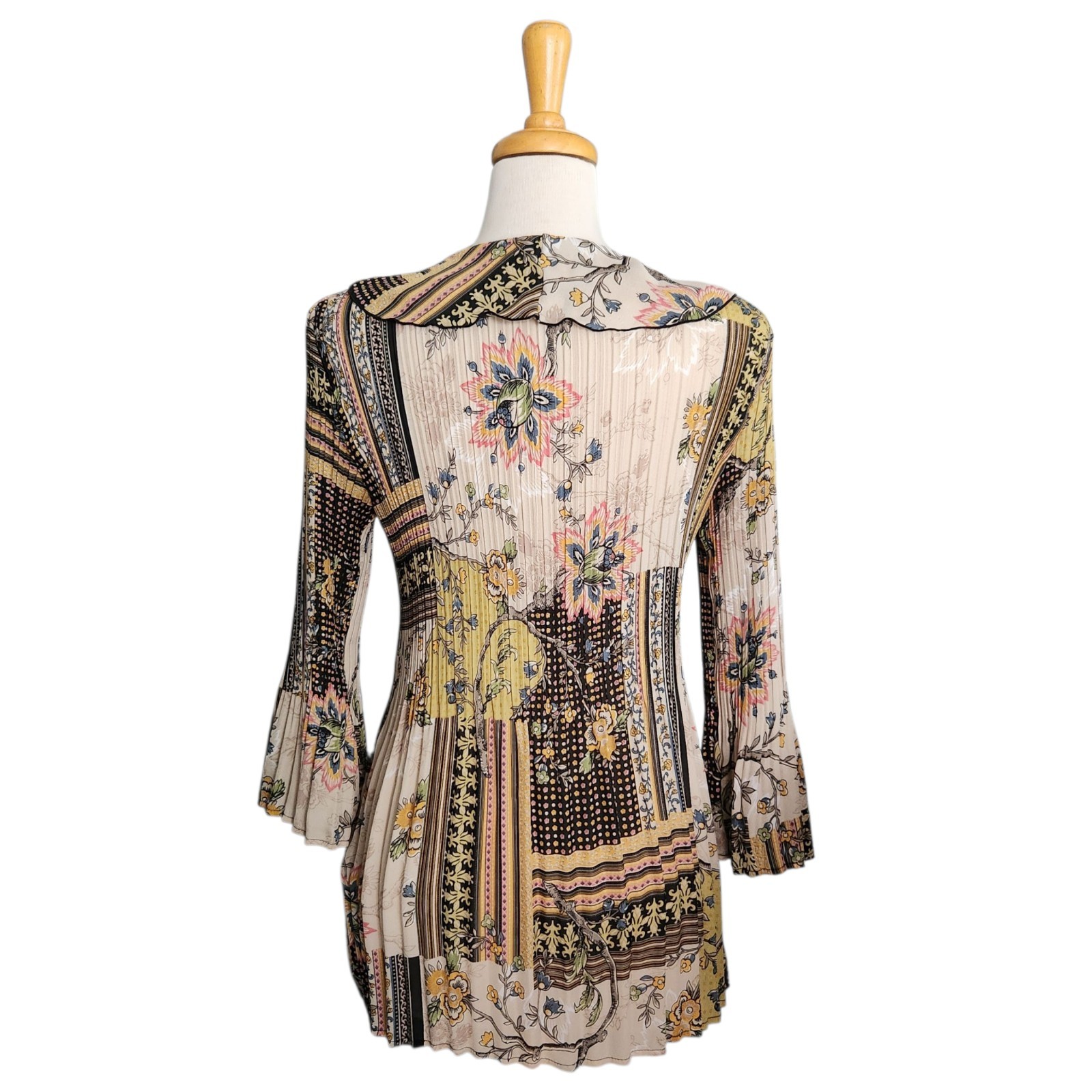 Vintage Boho Signature by Larry Levine Floral Geometric Ruffle Blouse Women’s L