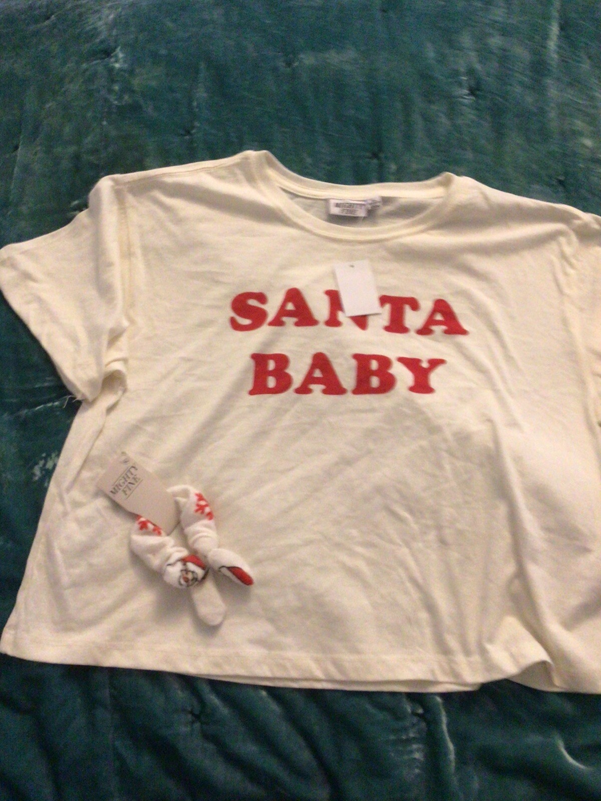 Santa Baby Might Fine Women’s T Shirt Crop Top w/ Scrunchie Holiday XL NWT