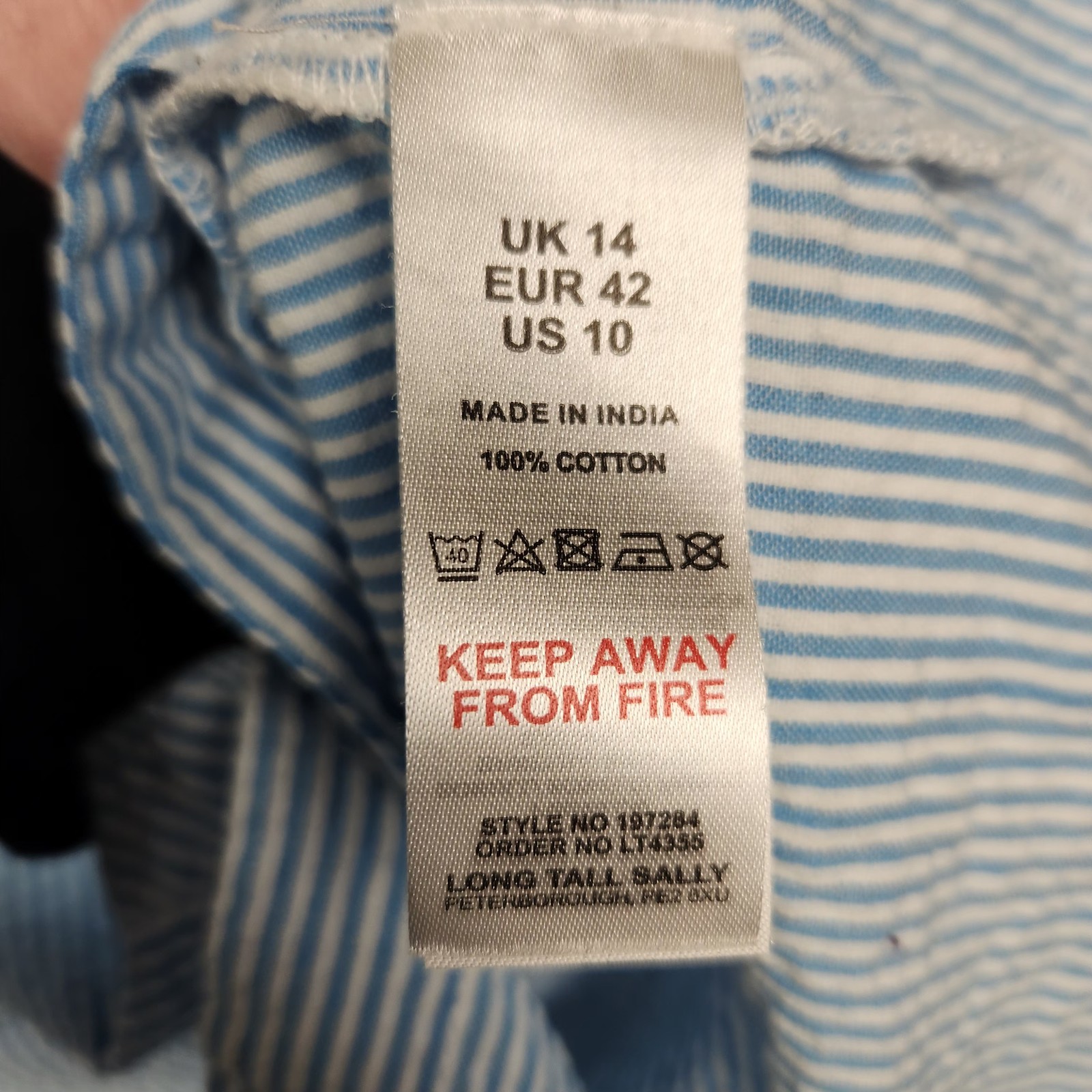 Long Tall Sally Shirt Womens 10 Blue White Stripe Button Up Seersucker