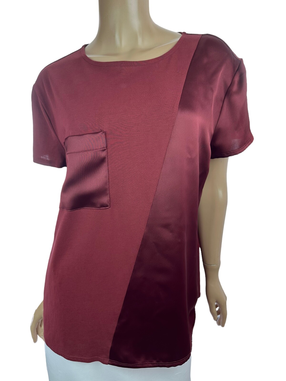 Alfani Maroon Red Top Blouse Pullover Short Sleeve Size M Polyester & Cotton