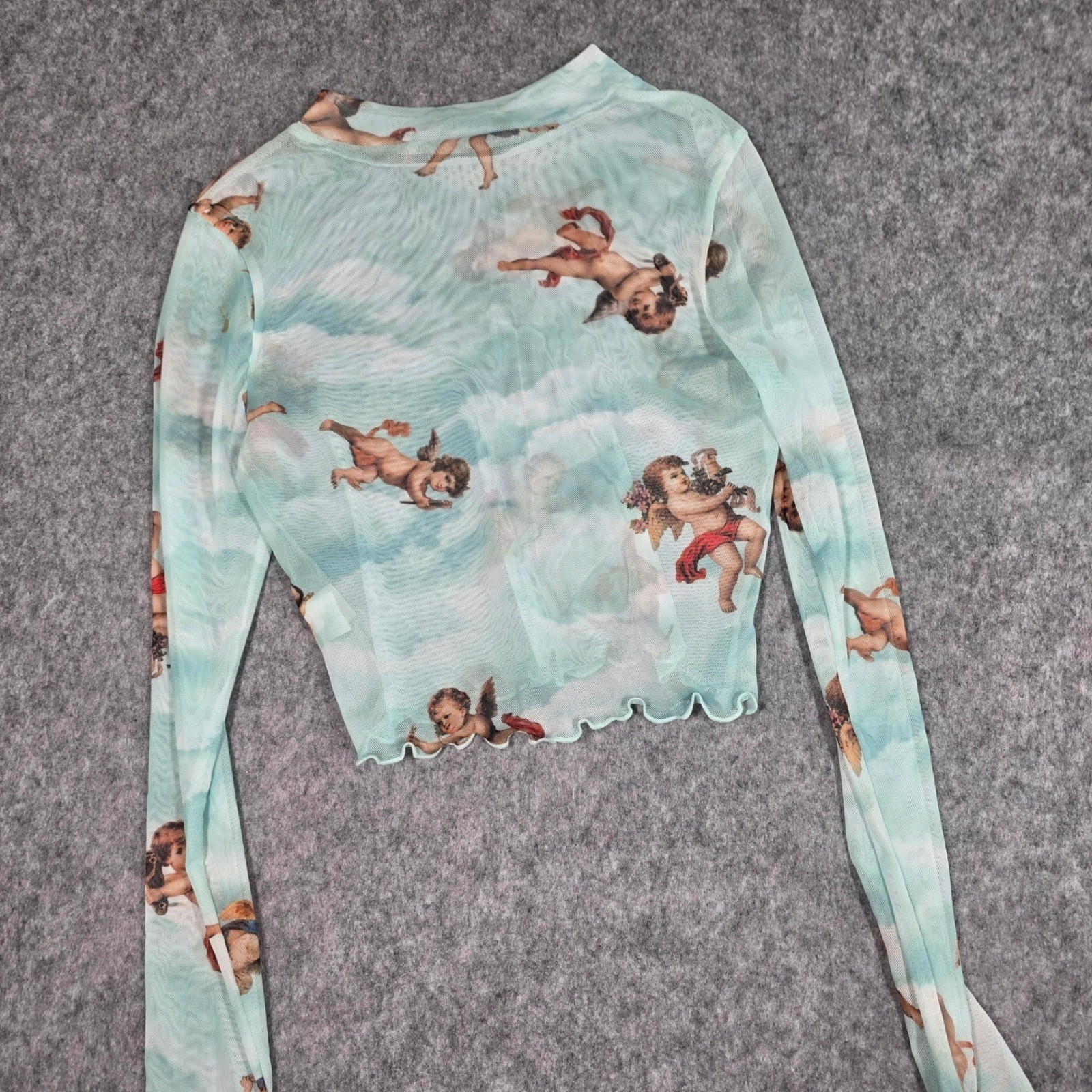 G Mini USA Mesh Top Blue Cherub Angel Cloud Lettuce Edge Long Sleeve Y2K Medium
