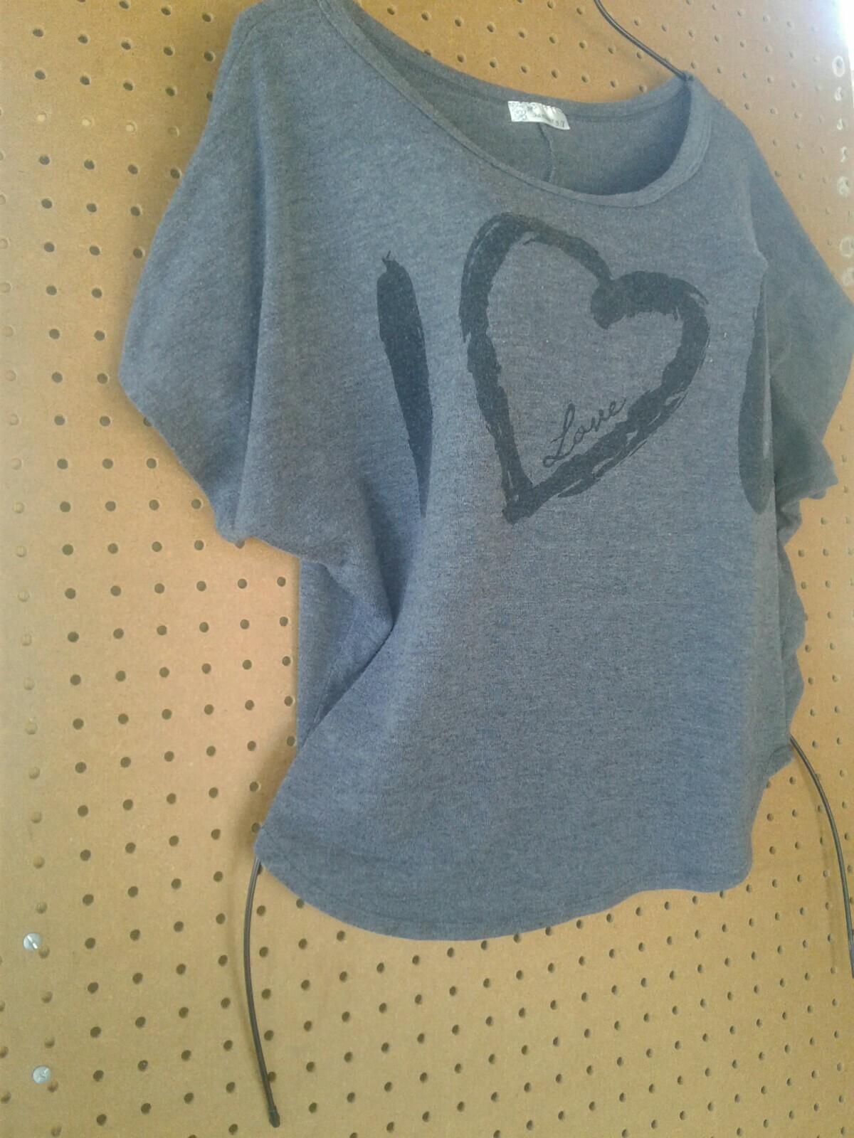 January 7, Women Top Blouse Medium, Gray, short sleeve and crew neck, LOVE