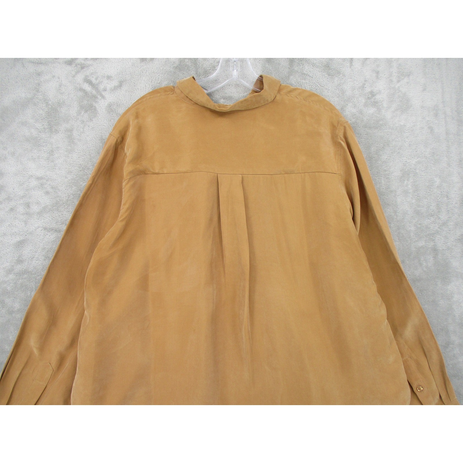 Reset Blouse Womens Large Silk Button Front High Low Office Relaxed Boxy Brown
