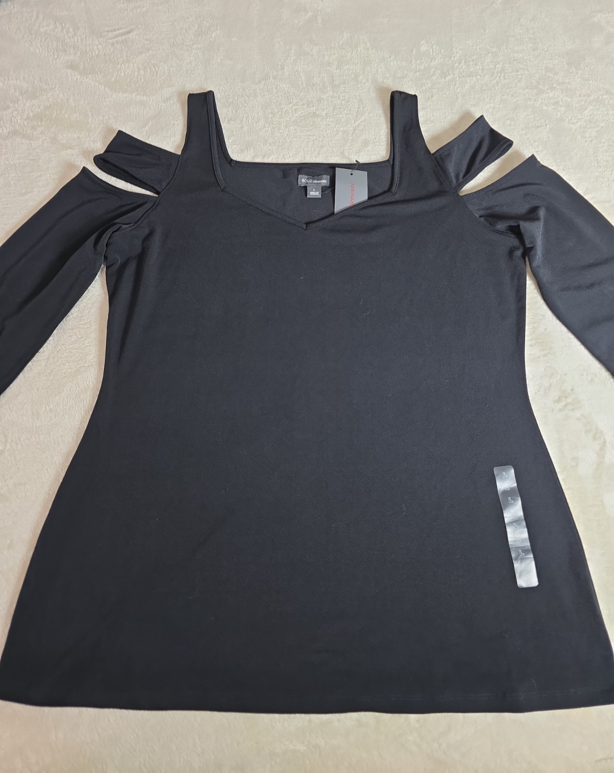 Bold Elements Women’s Size Large Black Cold Shoulder Top New w Tags