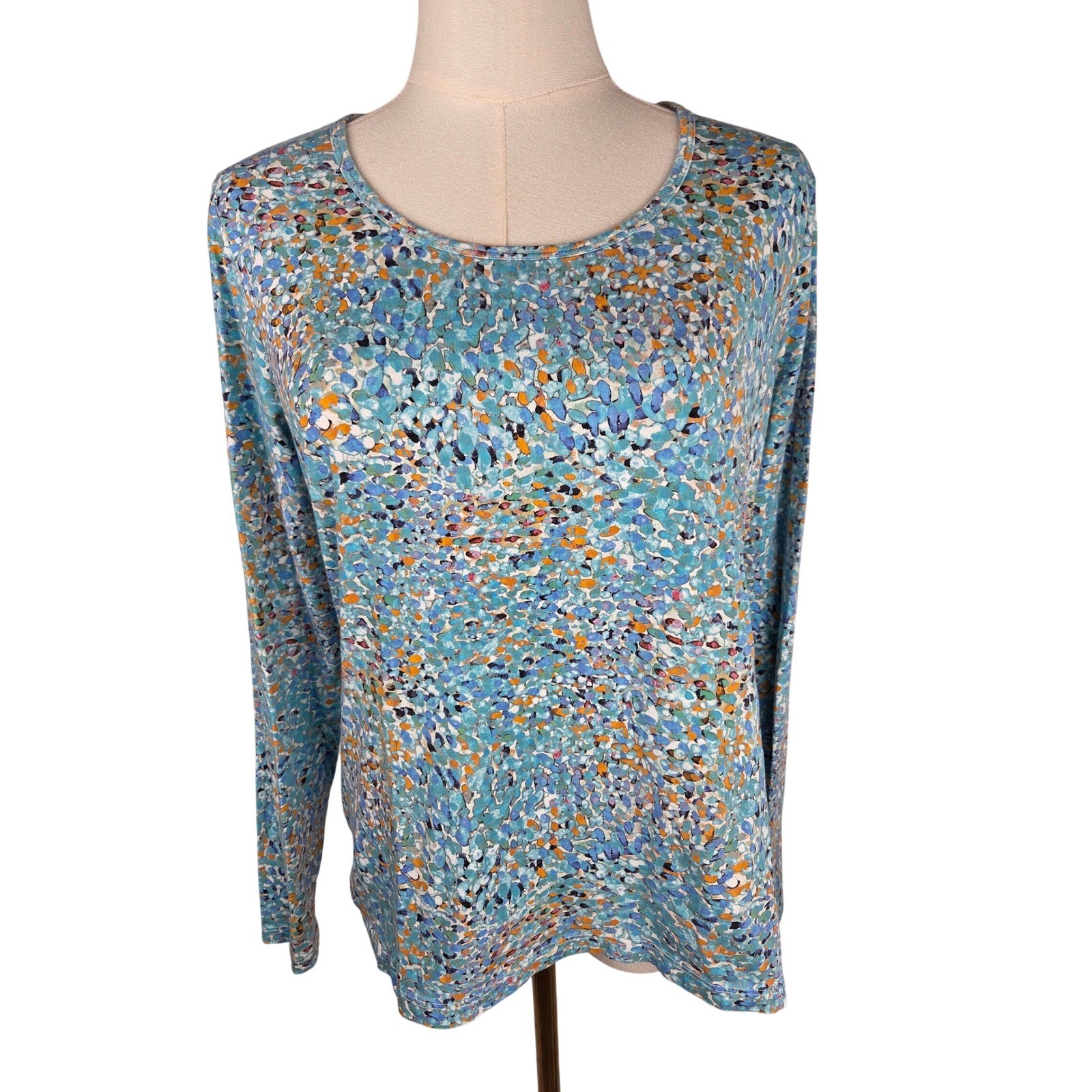 Peruvian Connection Top Large Blue Pima Cotton Mosaic Art Print L Sleeve Peru
