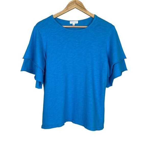 S’EDGE Bright Blue Cotton Flutter Sleeve Top Size Large
