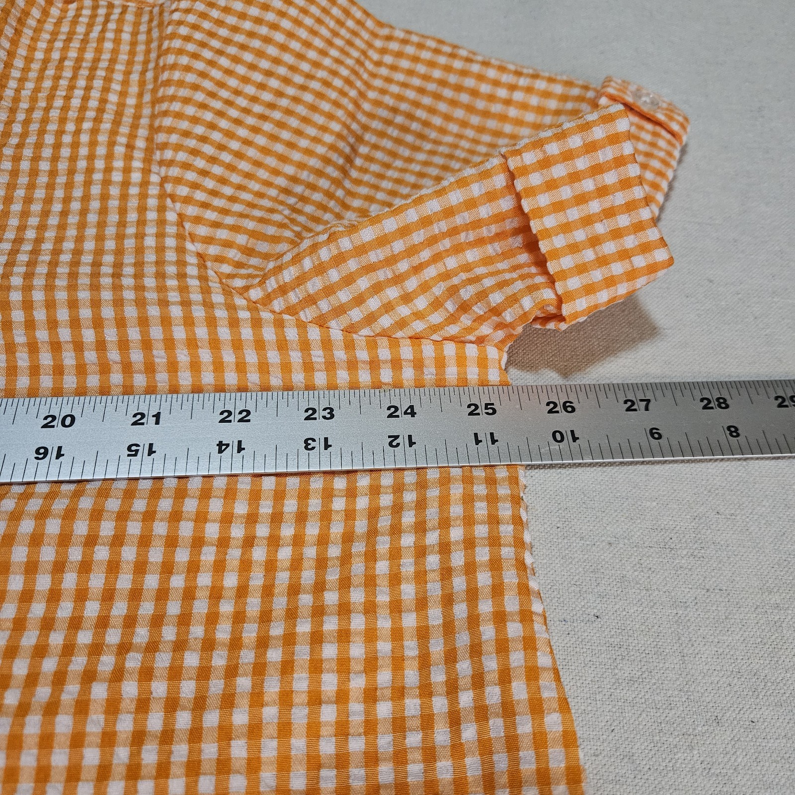 American Sweetheart Women’s 2XL Orange and White Gingham Seersucker Blouse Vtg