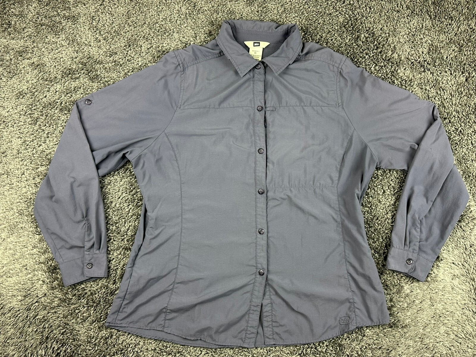 REI Sahara Womens Hiking Shirt Gray UPF 40+ Roll Tab Convertible Sleeve Sz XL