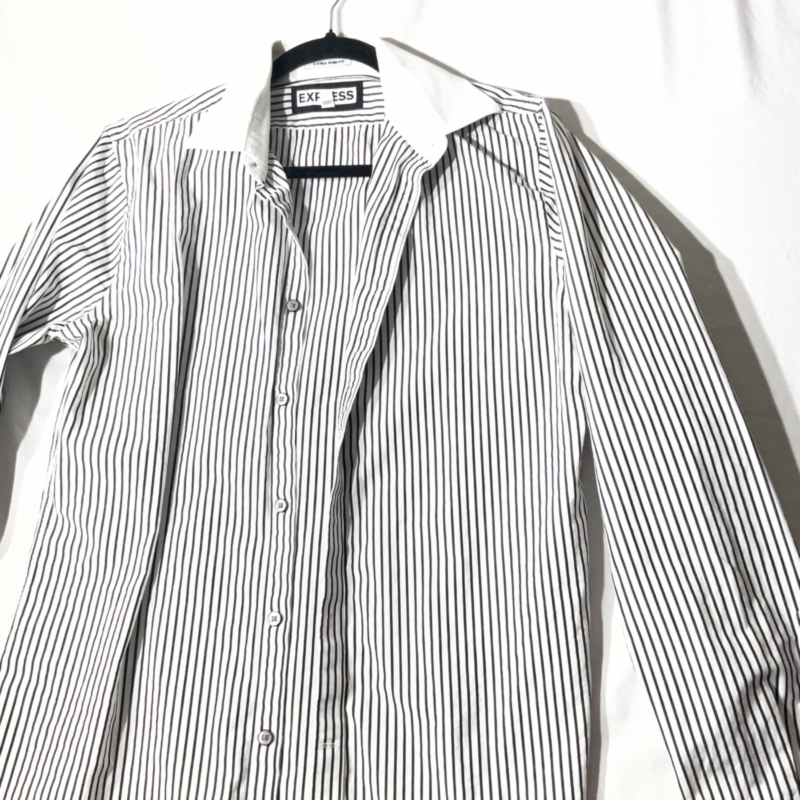 Express Women Black & White Striped Extra Slim Fit Dress Shirt Size M
