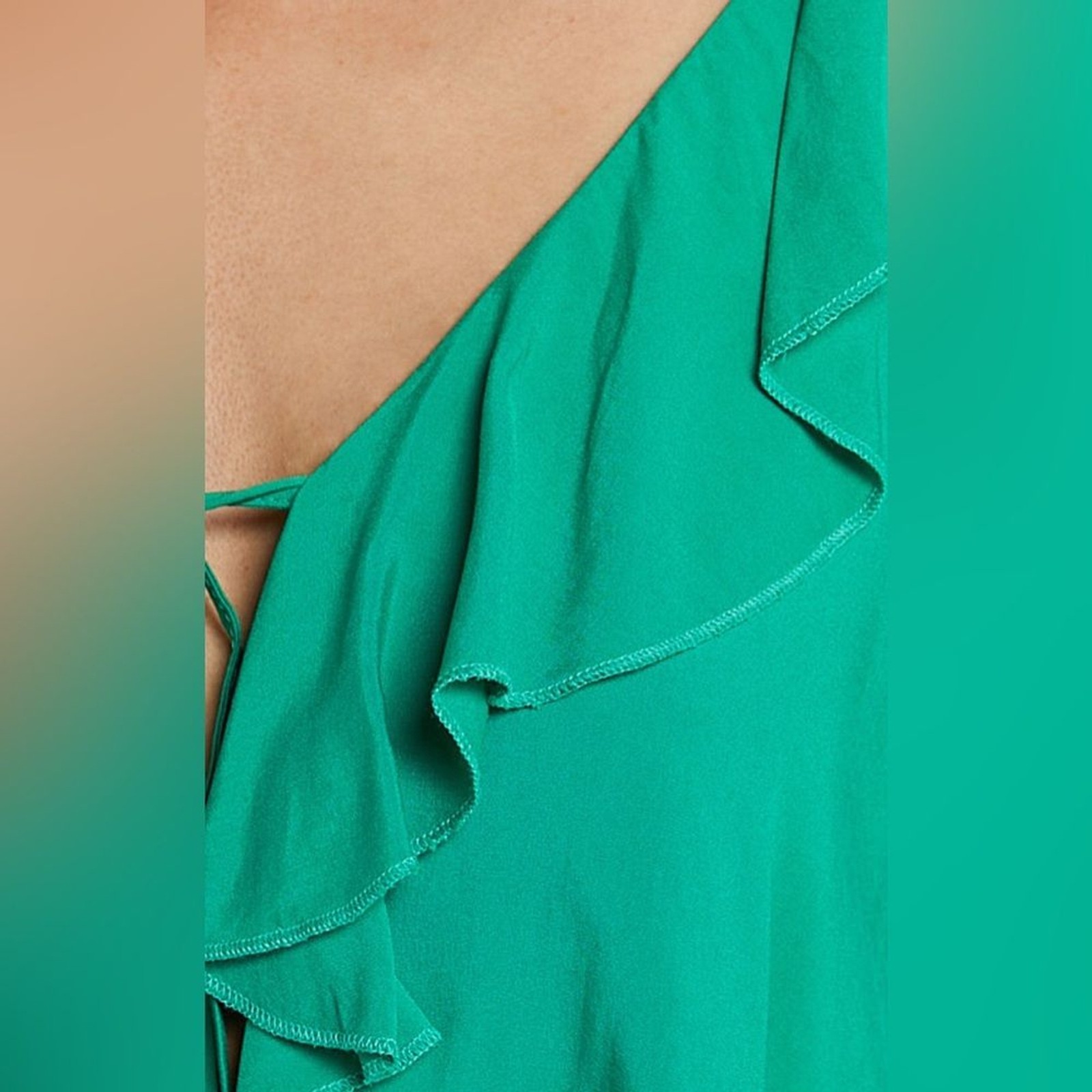 Showpo rumina casual flowy ruffle tie front cropped longsleeve top in green 4