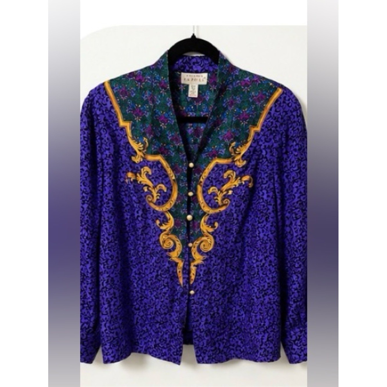 Adrianna Papell 100% Silk Baroque Print Blouse vintage Size 14