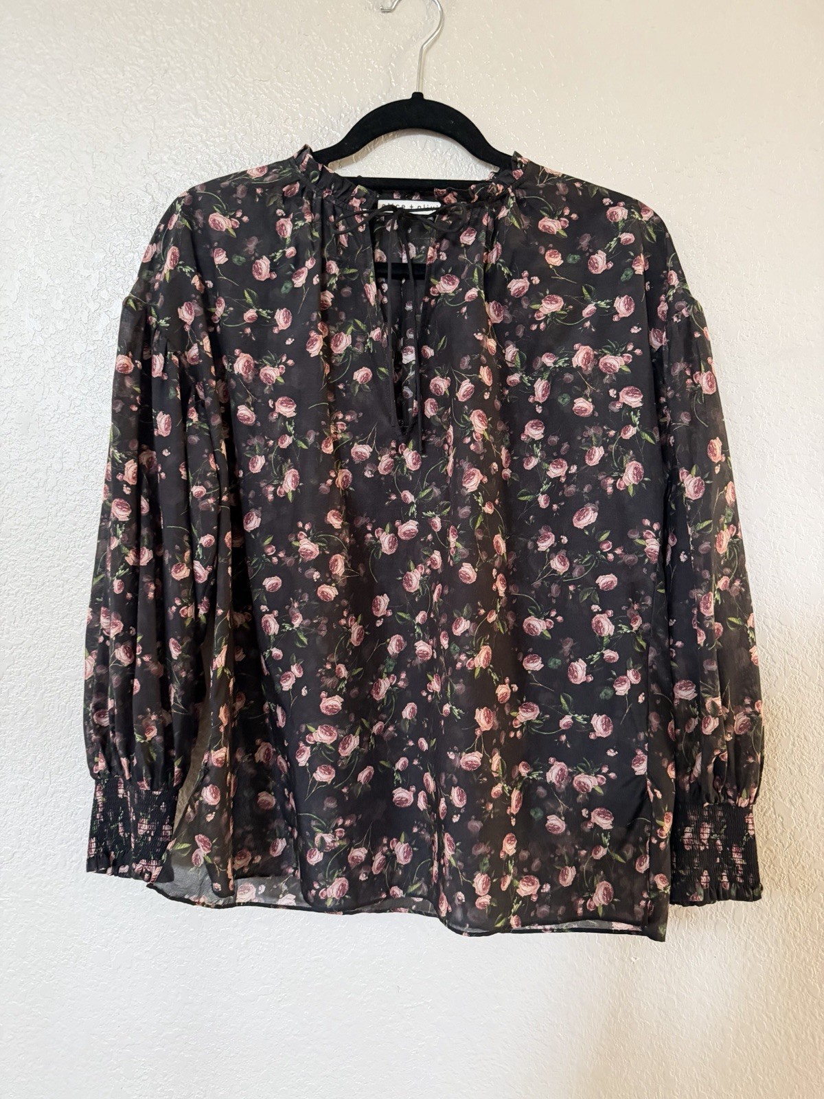 New Alice + Olivia Julius Floral Silk Blend Voile Blouse In Black Multi S $395