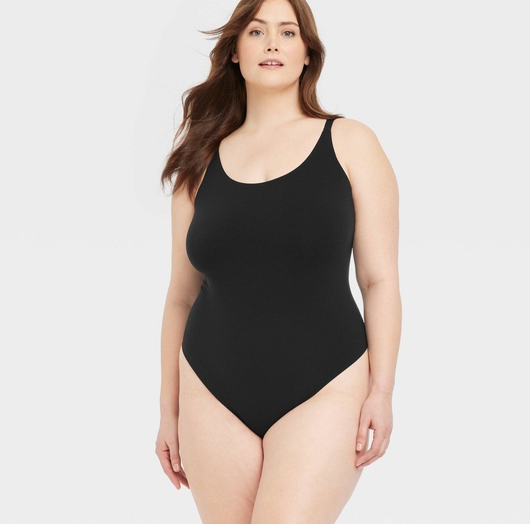 Auden Women’s Black 4-Way Stretch Cami Bodysuit Sleeveless Adjustable Straps, L