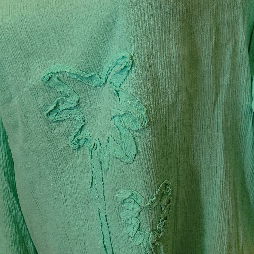 Sun Bay Womens Turquoise Cotton Tunic With Palm Tree Embroidery & Drawstring Nec