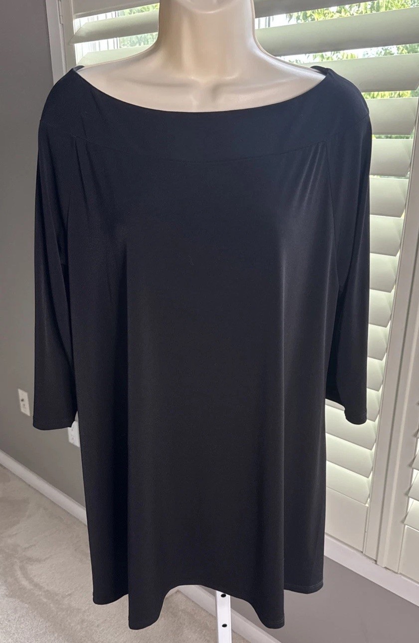 Chicos Women’s Renaissance Black Portrait Neck Tunic Top Style Large