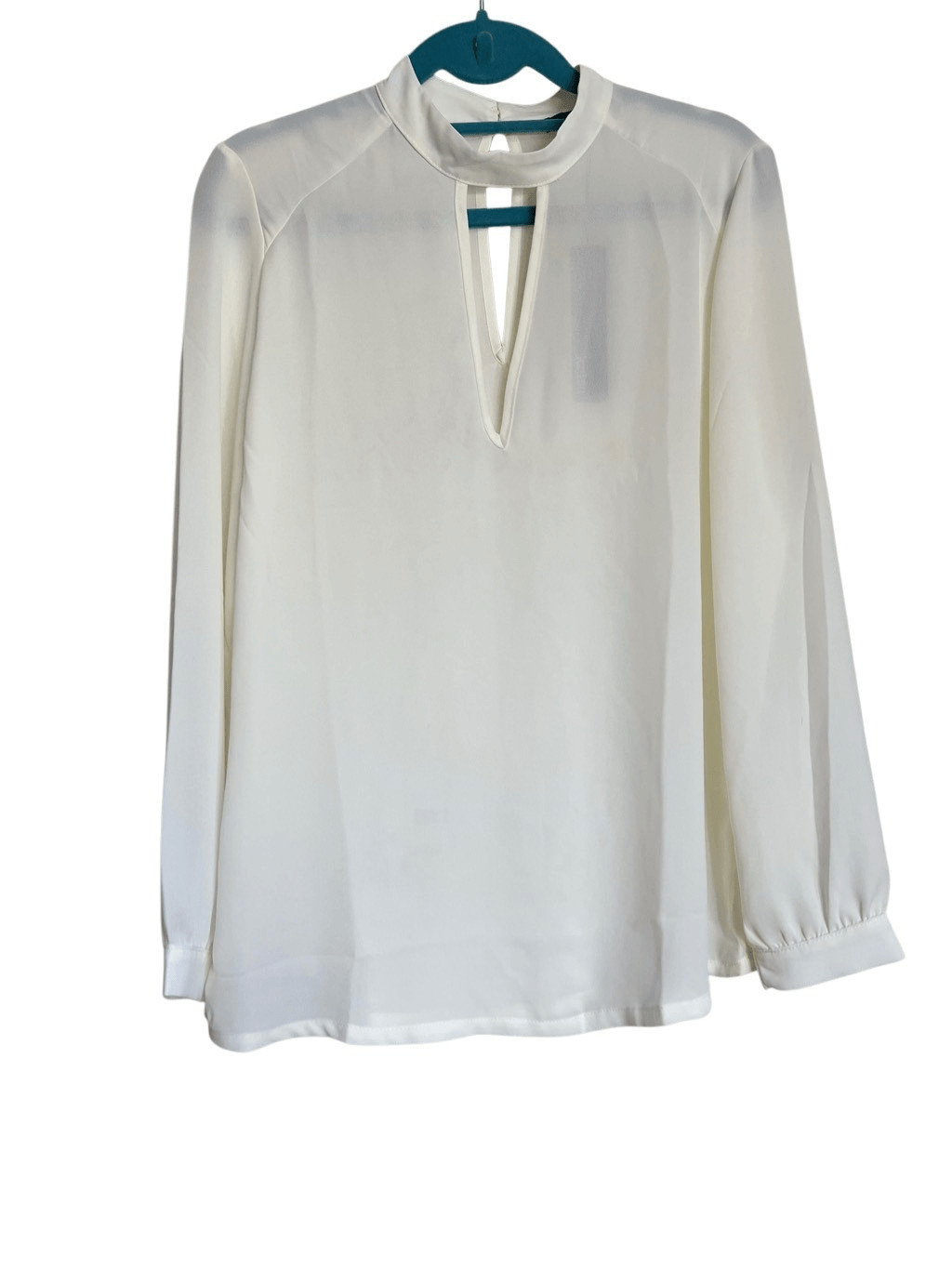 Revolve Krisa Blouse Women XS Chiffon Ivory Cutout Keyhole Mock Neck Long Sleeve