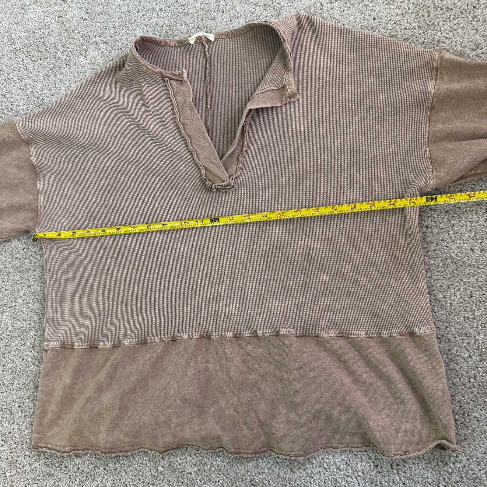 J. HER Blouse Womens Small Brown V Neck Ruffle Hem Long Sleeve Tunic Top