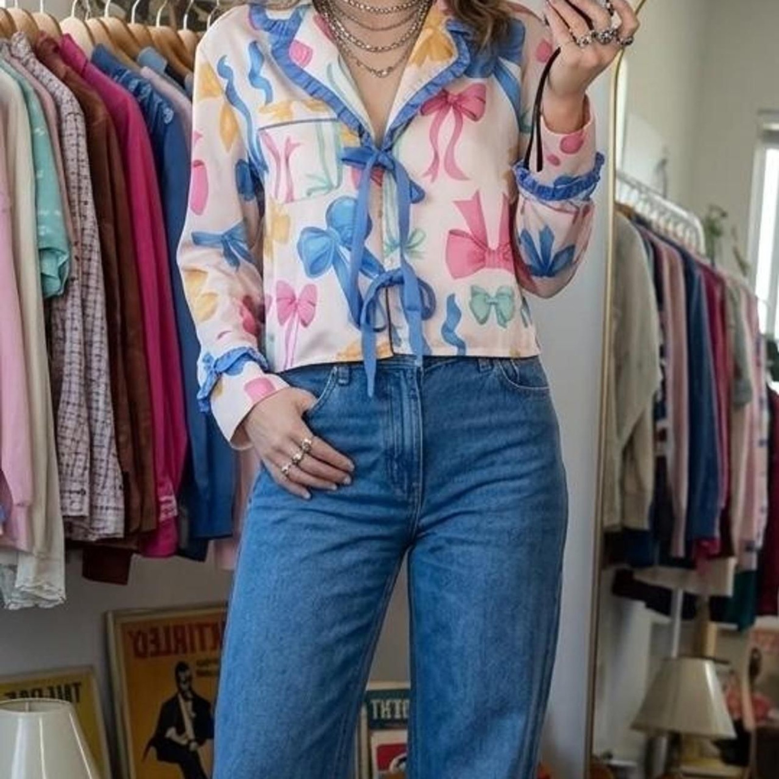 Peach Love California-ribbons Women’s multi Blouse – Size L