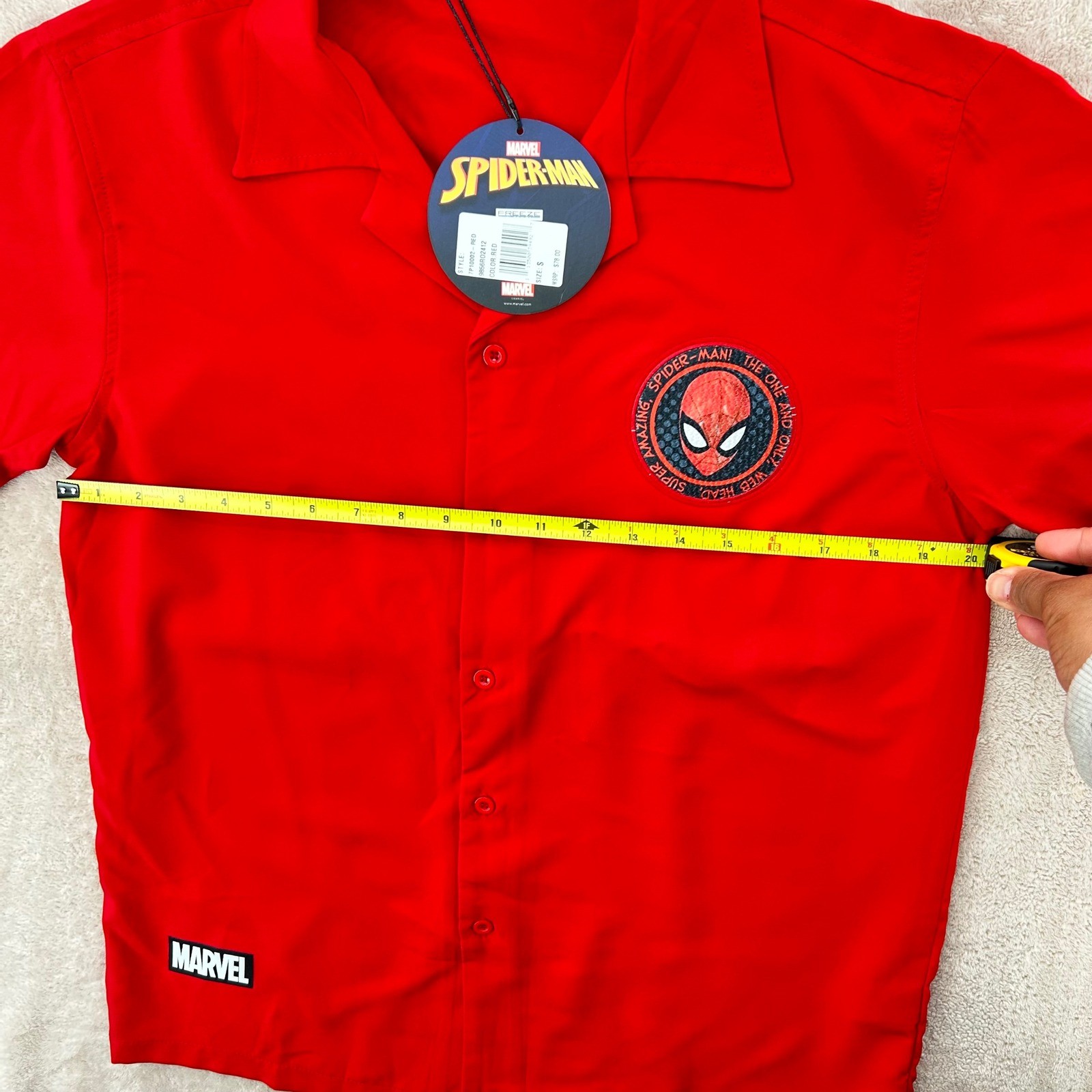 Marvel Spider-Man Red Button Down Shirt Short Sleeve Camp Collar SmalLRED