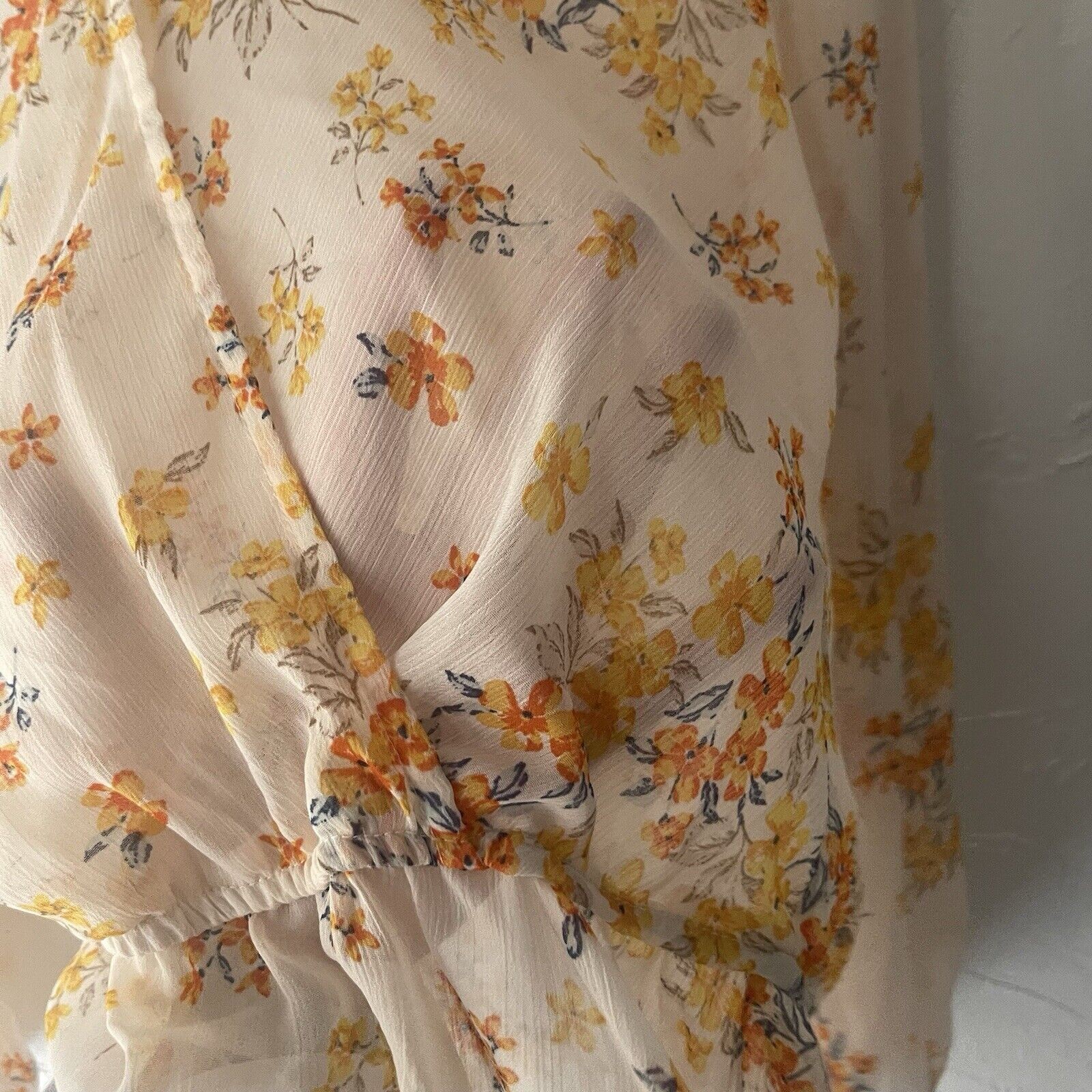 Anthropologie Meraki Size Medium Feminine Floral Sheer Babydoll Ruffle Top