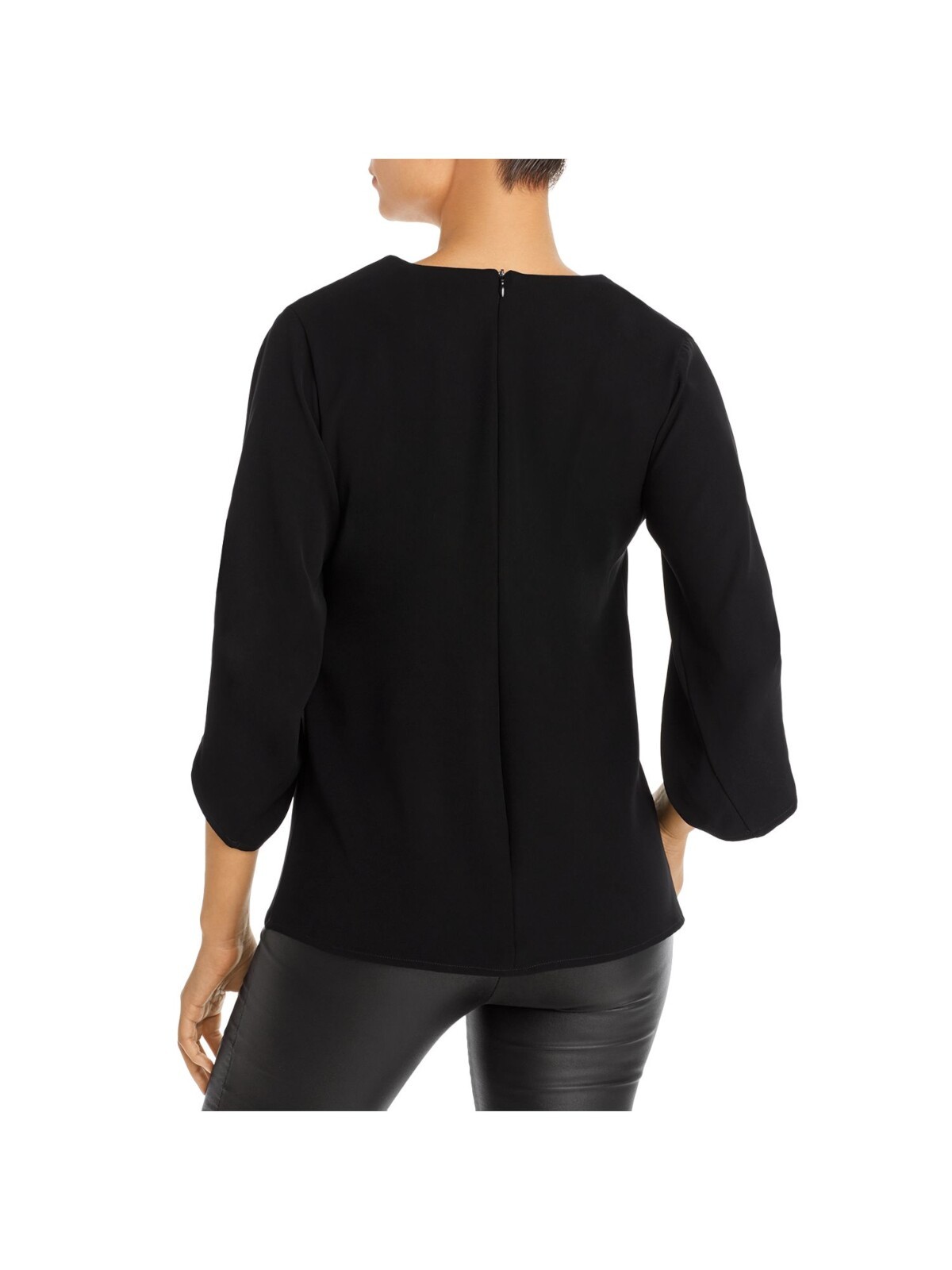 SNIDER Womens Black Zippered Button/loop Draped Sleeve V Neck Wear To Work Top M