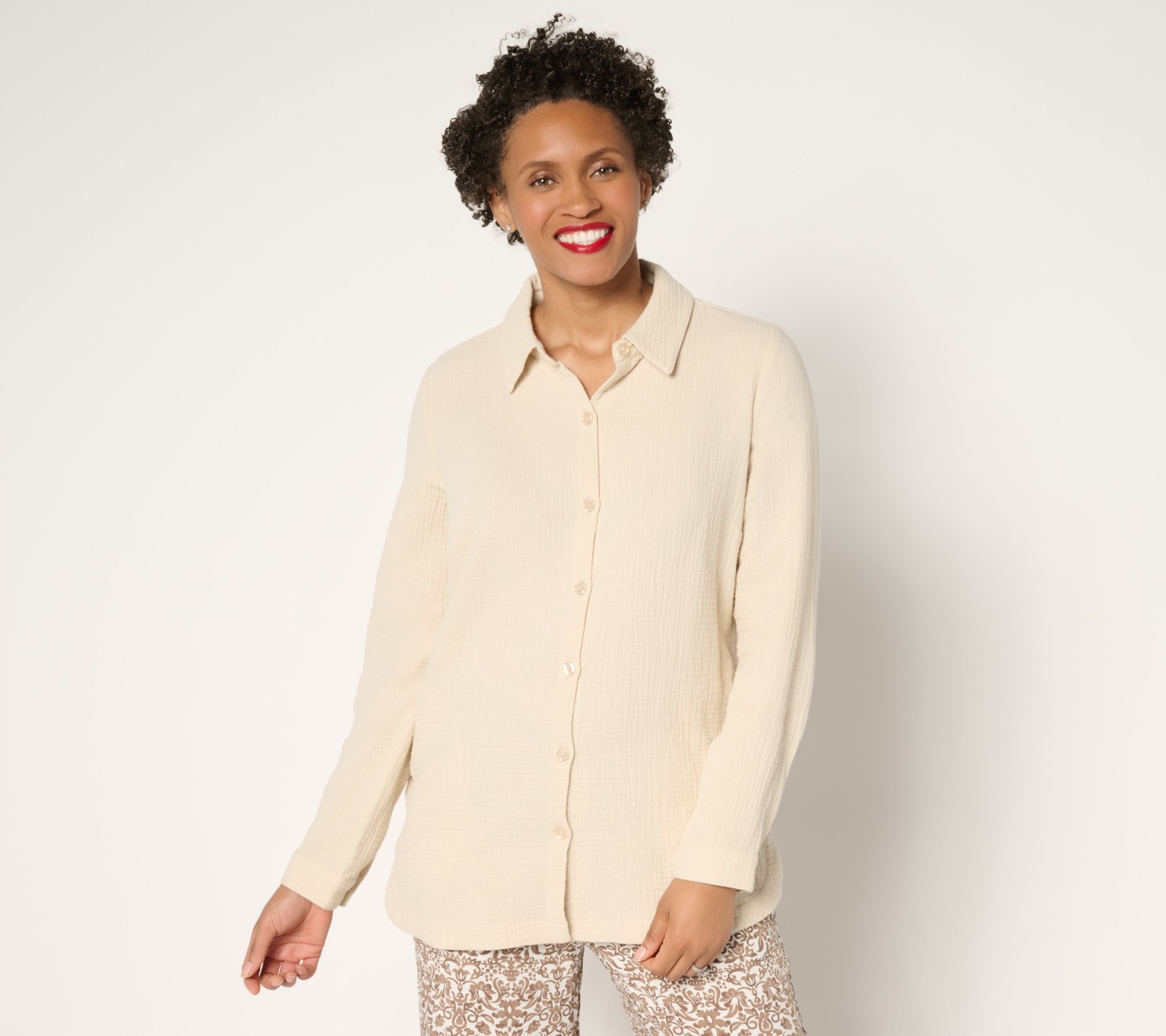 Gloria Vanderbilt Women’s Top Sz S Cotton Gauze Dolphin Hem Big White A688215