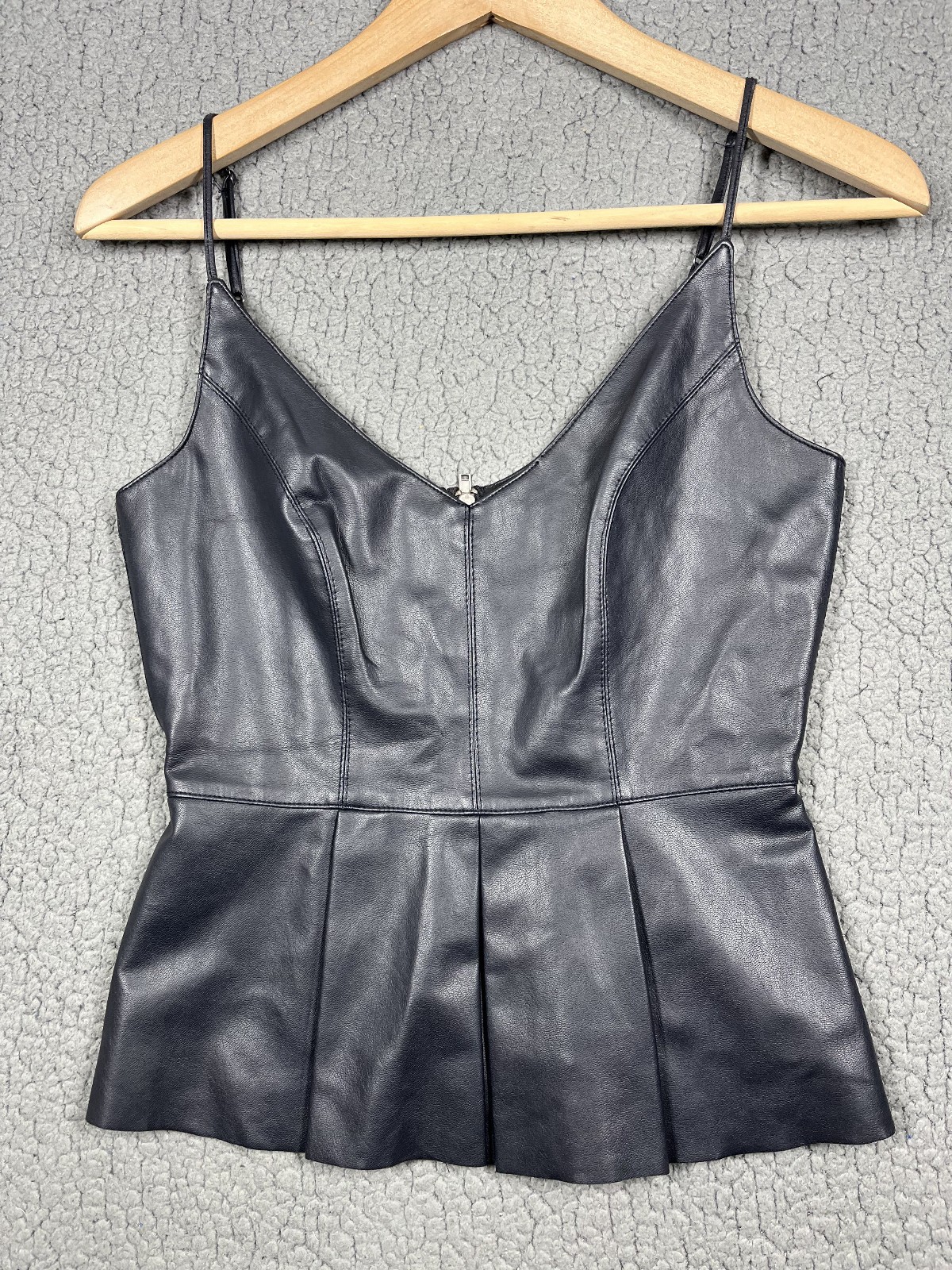 Bailey 44 Black Faux Leather Flared Tank Top Woman Sz 0 Adjustable Straps Luxury