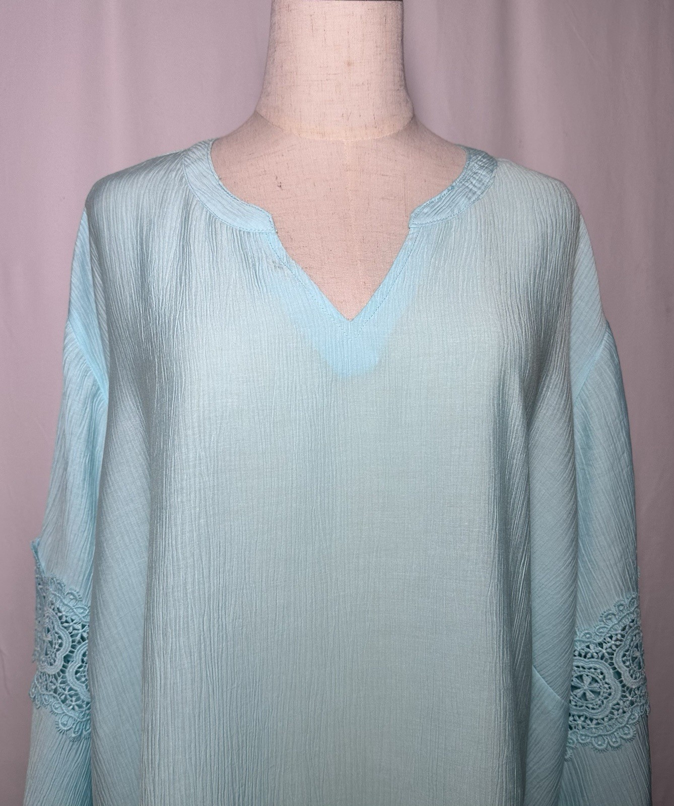 Ruby Rd Tunic Top Shirt Blouse Women 2X Long Sleeve Blue Embroidered V-Neck $64