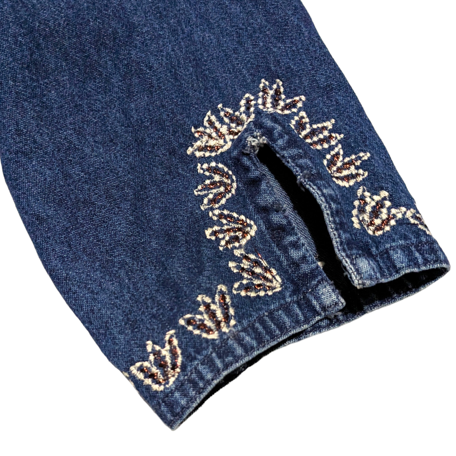 Vintage 90s Passport Denim Embroidered Top Size M Off The Shoulder Floral Boho
