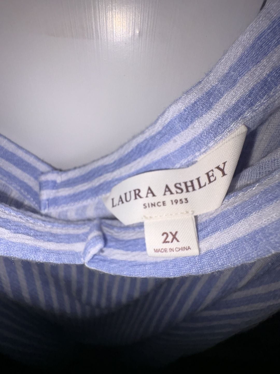 Laura Ashley Blue and White Striped Tie-Strap Sleeveless Top