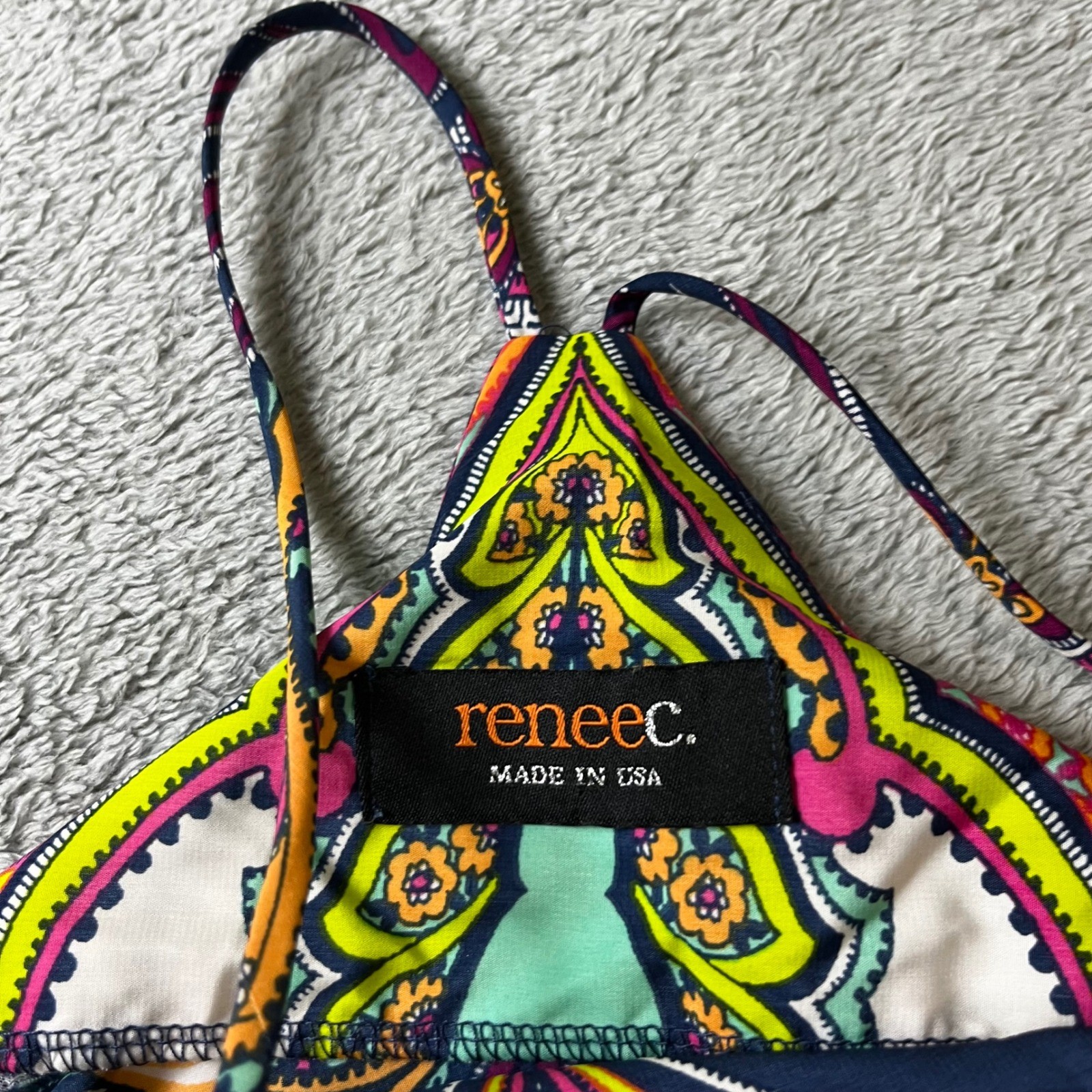 Renee C. Womens Paisley Halter Camisole Top Navy Magenta Boho Made in USA Small