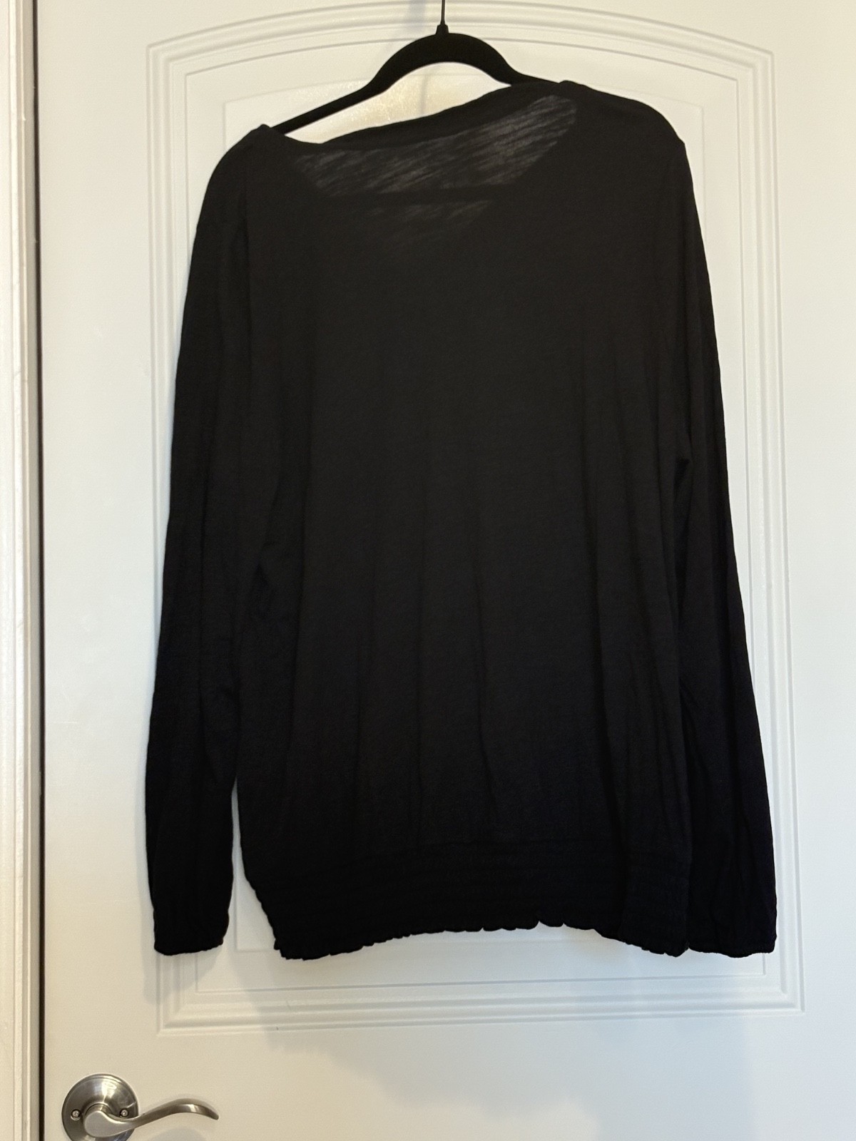 Belle by Kim Gravel Slub Knit Smocked Waist Neck top in Black 1X