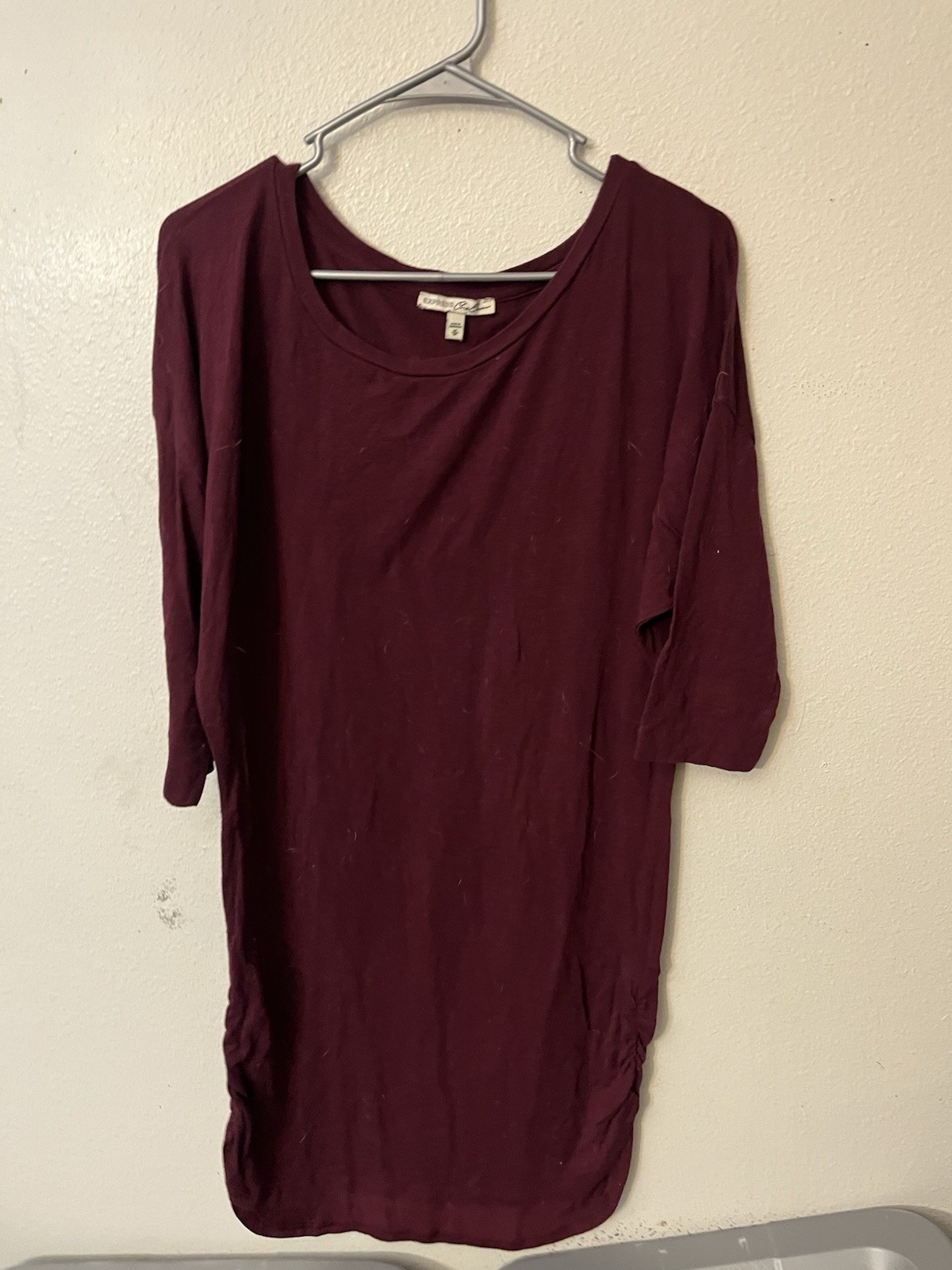 Express One Eleven Tunic Women Medium Maroon Knit Long Sleeve Ruched Side Casual