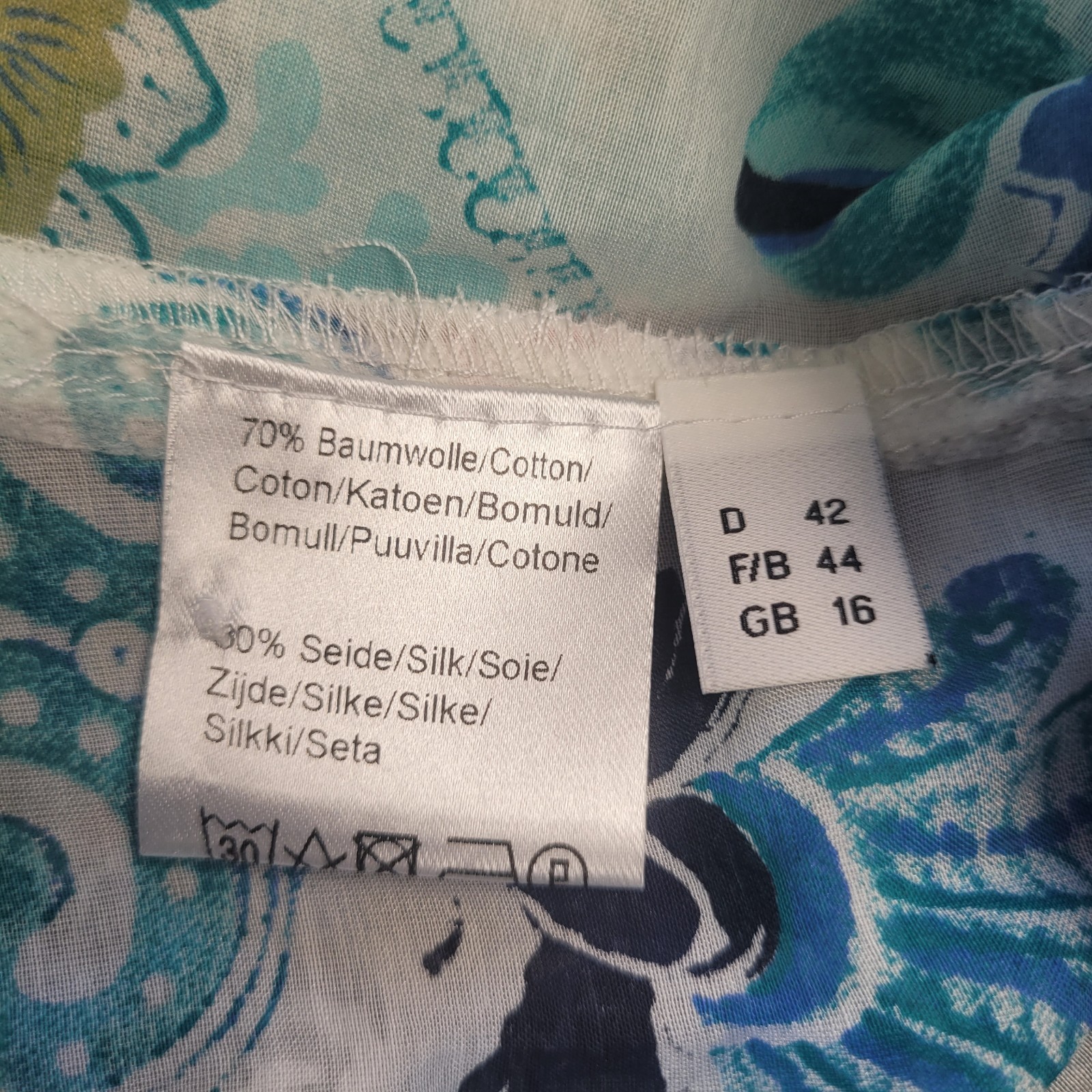 Peter Hahn Womens Blouse Top Multicoloured Floral Cotton Silk Size 16